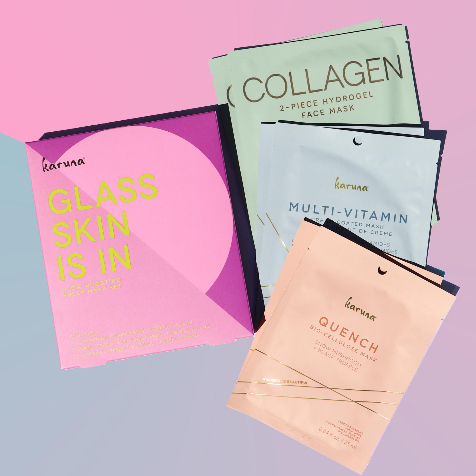Karuna Glass Skin Glow Boosting Sheet Mask Set - Hydrating & Brightening Facial Treatment for Radiant Skin | Perfect for Spa Nights & Self-Care Routines