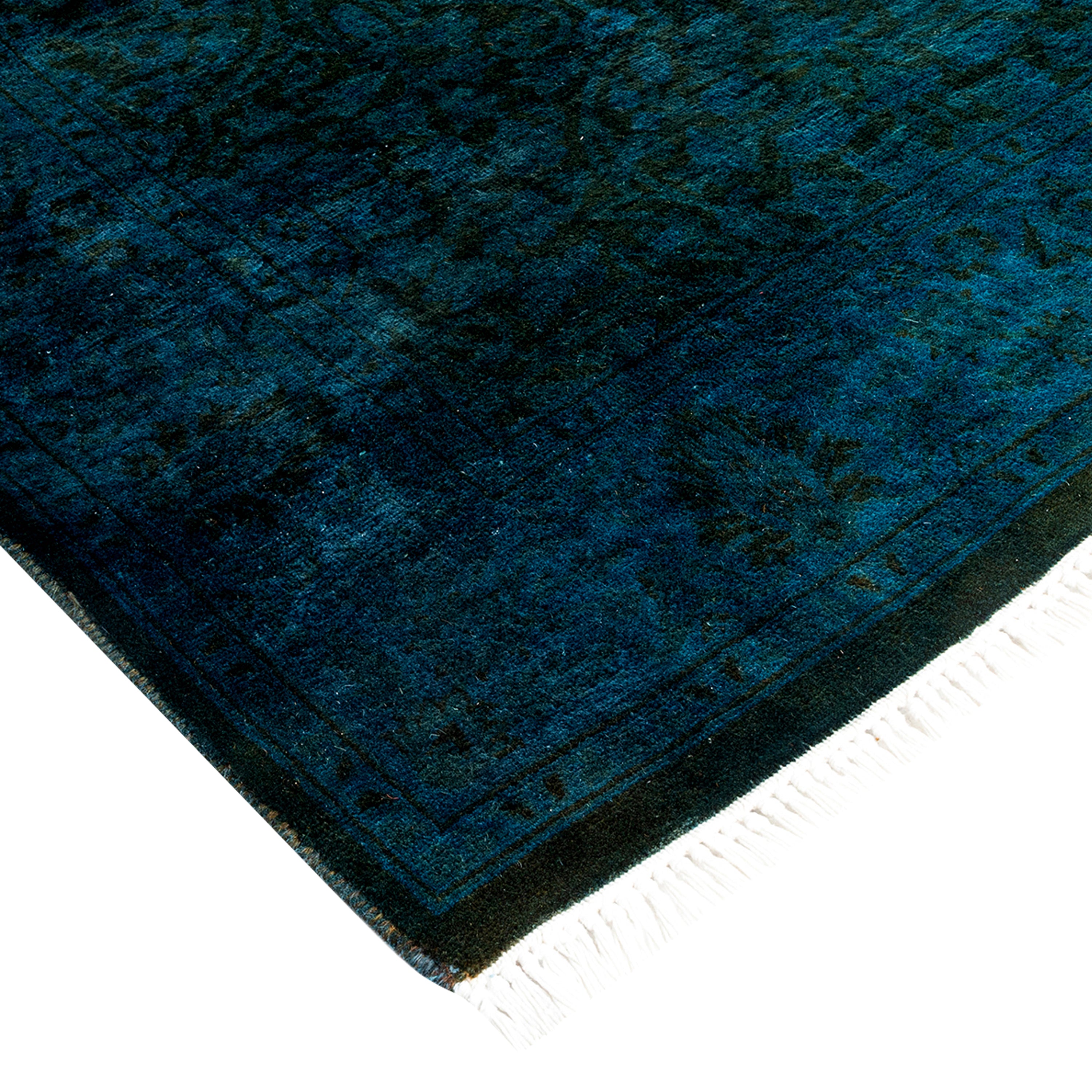 Blue Overdyed Wool Runner Rug 2'7 x 16'7 - Soft Vintage Style Area Rug for Living Room, Bedroom & Hallway