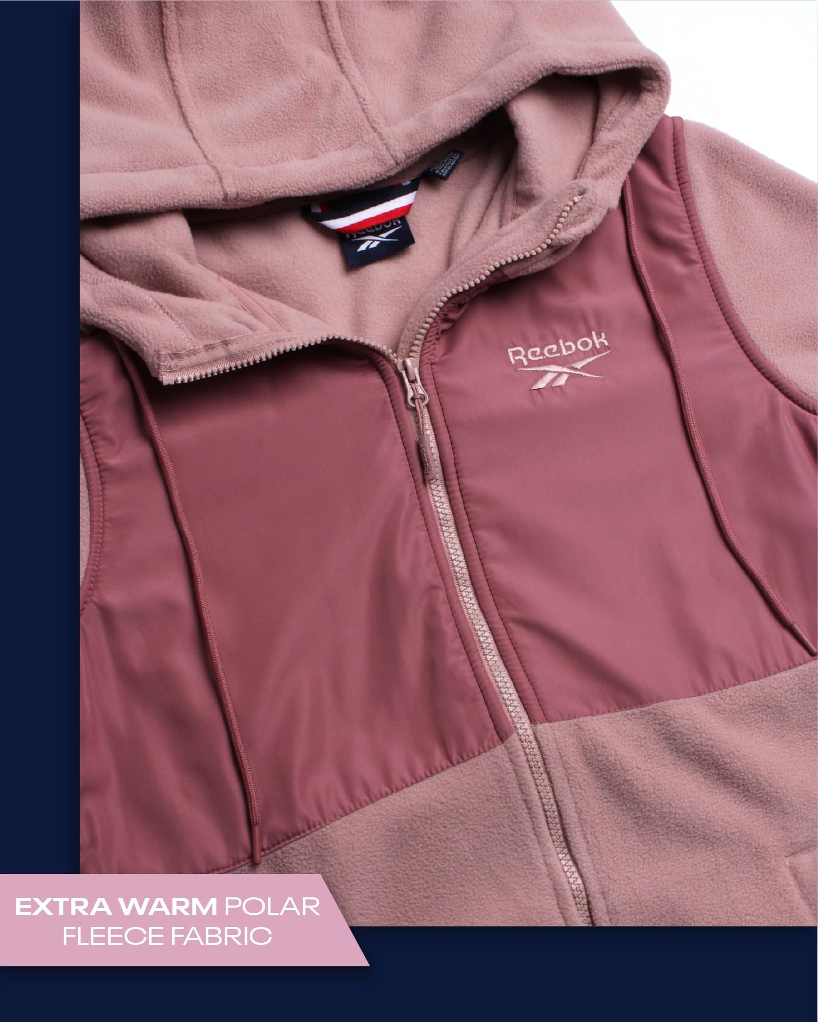 Reebok Women's Lightweight Polar Fleece Sweatshirt Jacket - Soft Warm Winter Coat for Outdoor Activities, Running, Hiking (Sizes S-XL)