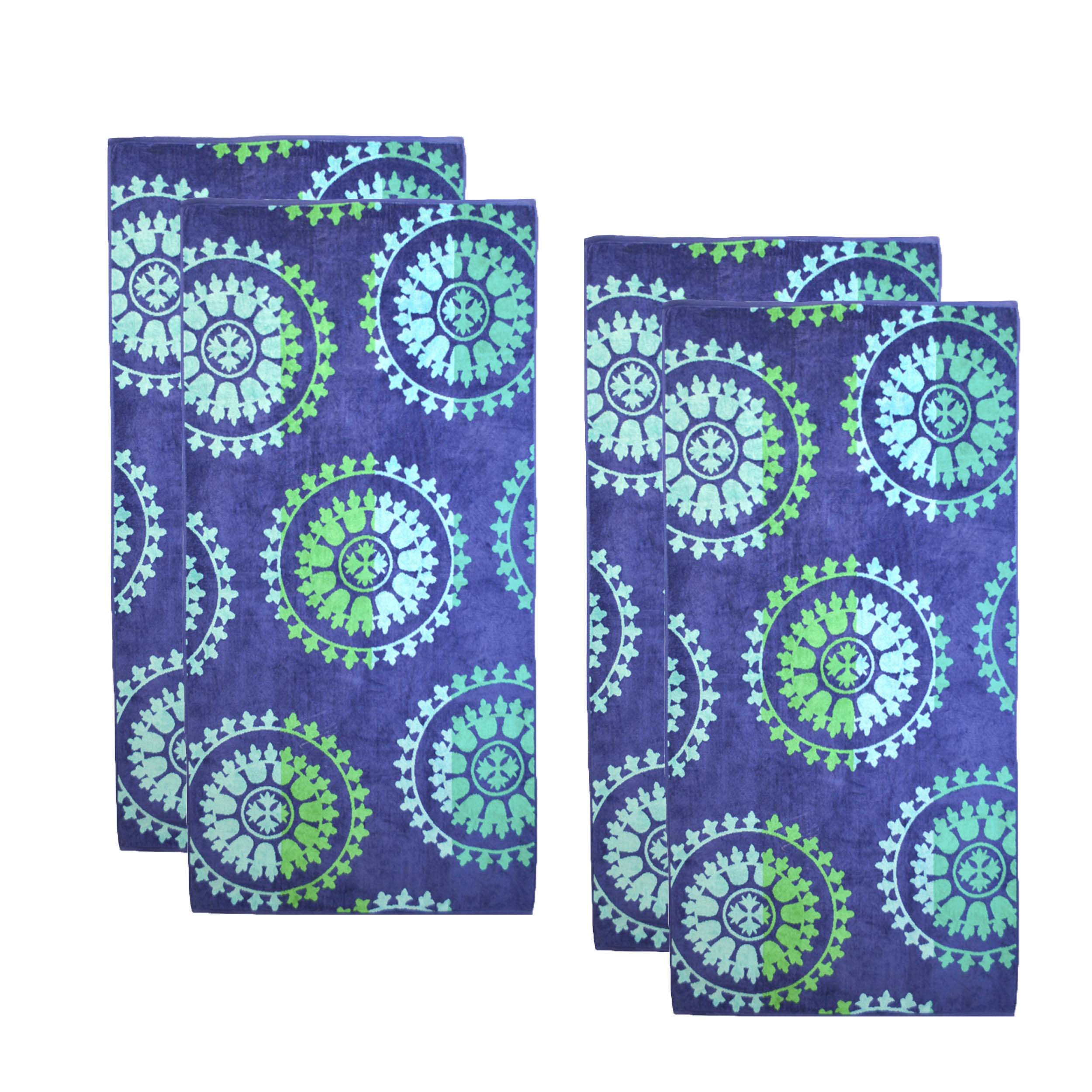 Spinning Wheels Oversized Cotton 4-Piece Beach Towel Set - Soft, Absorbent & Quick-Drying for Pool, Beach, Gym & Outdoor Activities