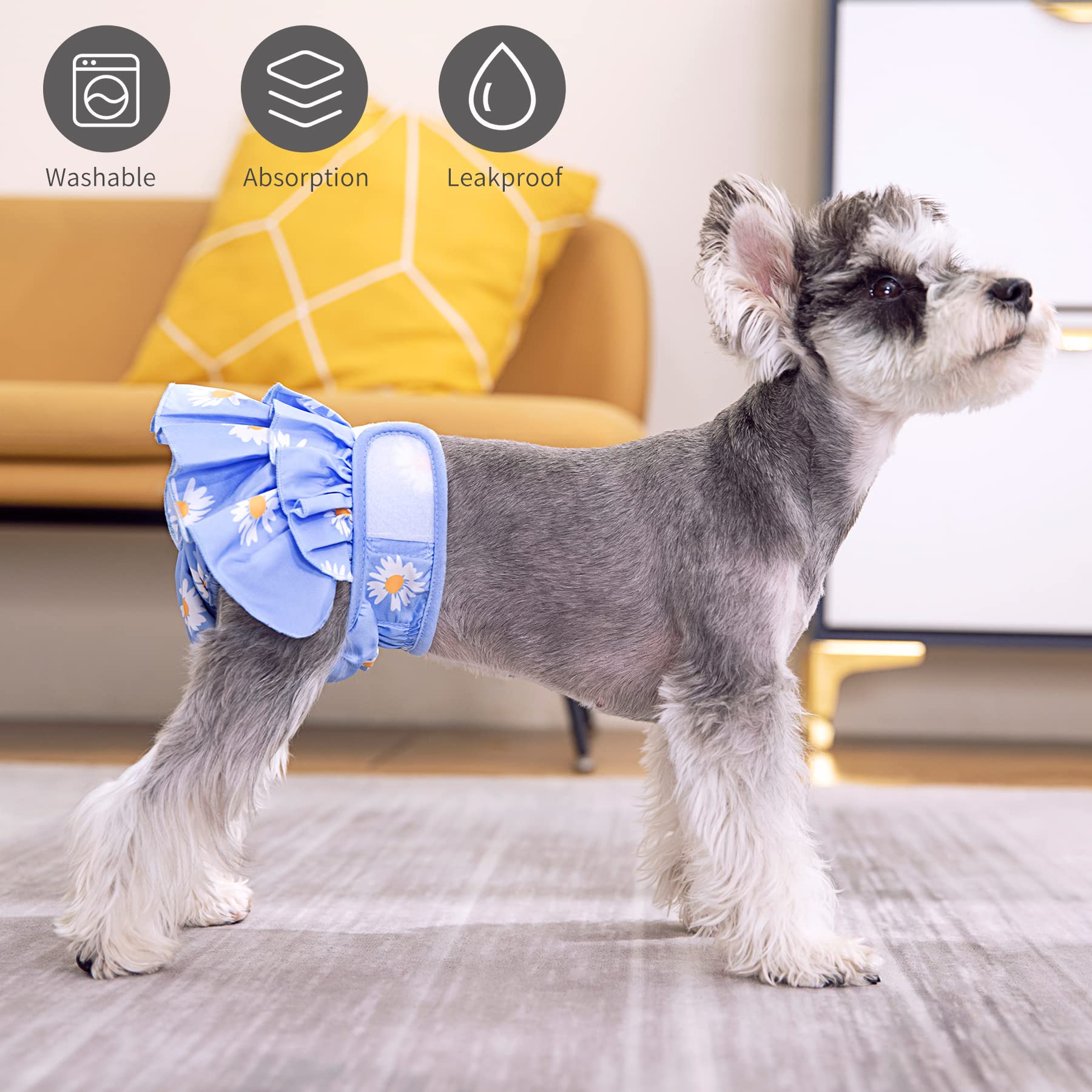 Washable Female Dog Diapers - Reusable Pet Diapers for Puppies & Small Dogs | Durable Dog Skirt for Heat Cycle & Menstrual Periods | 3-Pack X-Small | Perfect for Indoor Use, Travel & Overnight Protection