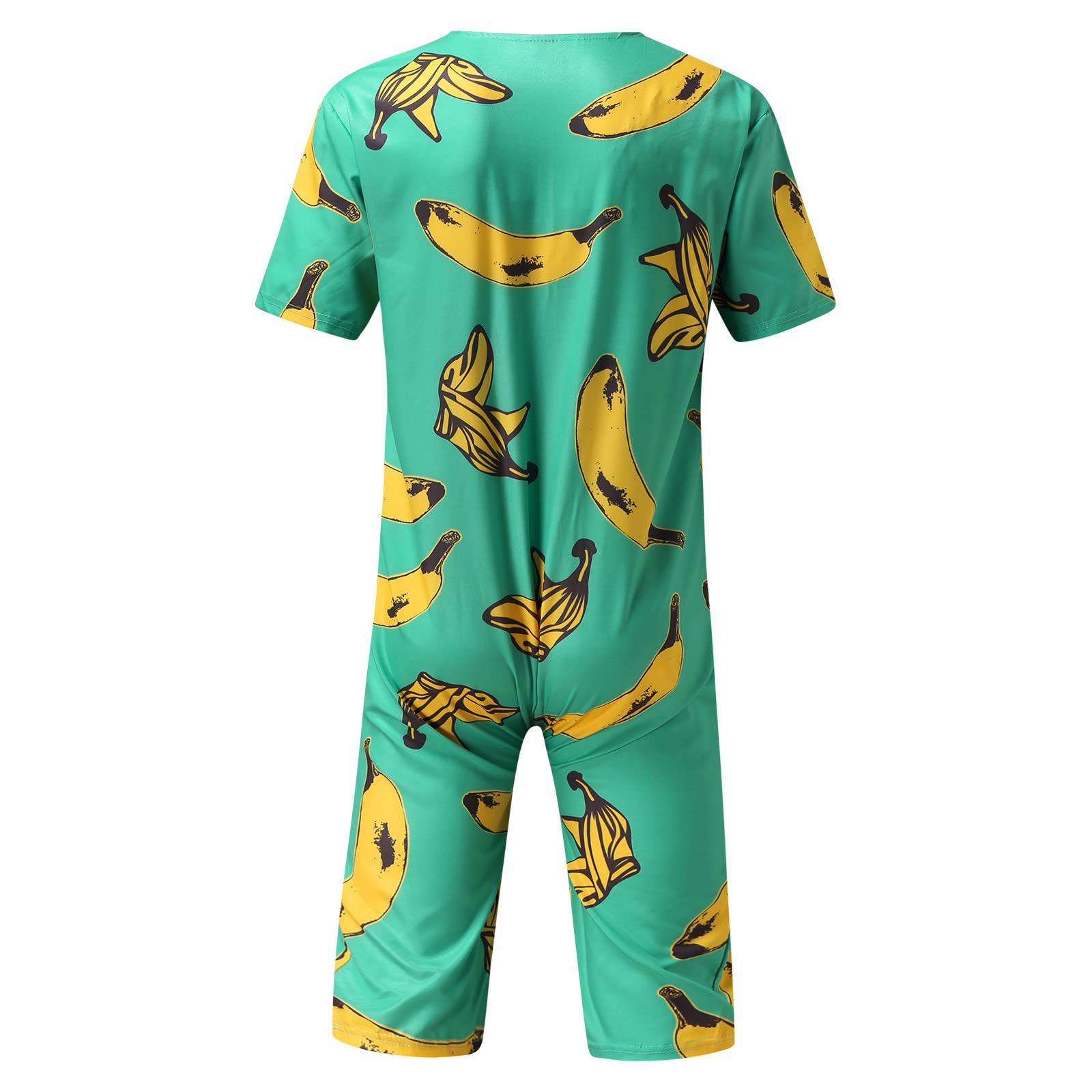 Plowerme Men's Printed Short Sleeve Jumpsuit - O Neck Zipper Shirt Shorts Romper for Spring & Summer | Mint Green XL | Casual Outfit for Beach, Vacation & Outdoor Activities