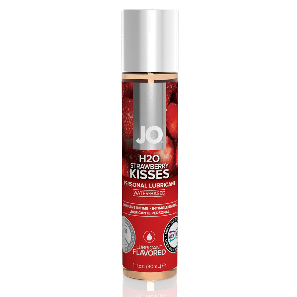 Strawberry Flavored Lubricant for Women & Men - JO H2O Strawberry Kisses Water-Based Lube - Enhances Intimacy & Sensual Massage - Perfect for Couples & Romantic Nights