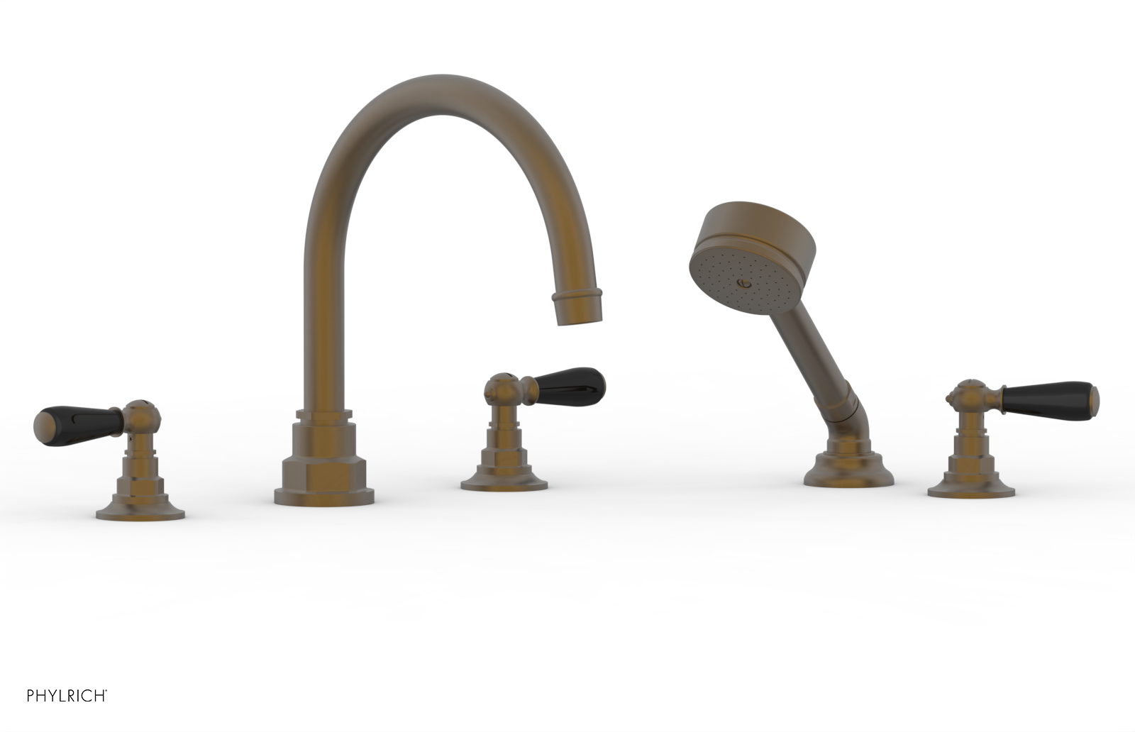 Jamestown Deck Tub Set with Hand Shower - Black Accented Lever Handles (165-49) - Perfect for Modern Bathroom Renovations & Spa-Like Relaxation