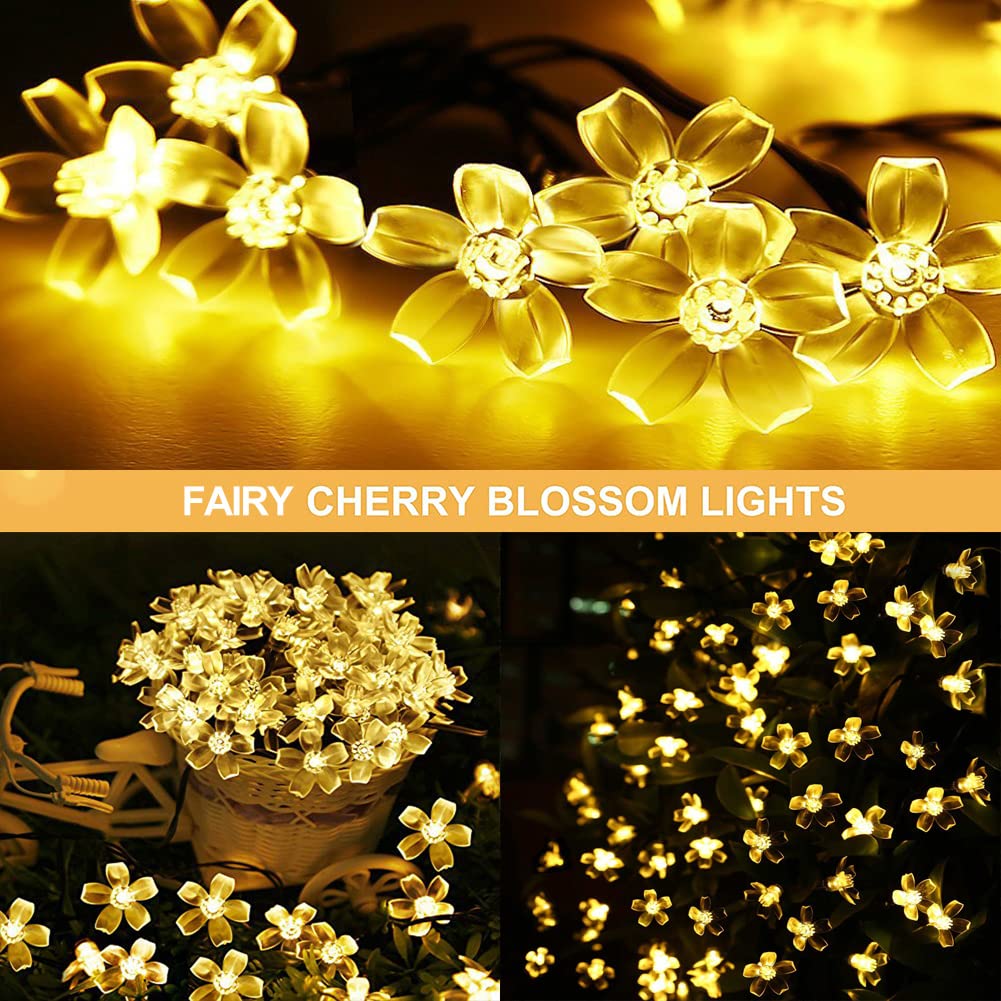 Fairy Flower String Lights - 33ft 100LED Cherry Blossom Fairy Lights, Warm White Starry Decorative Lighting for Indoor & Outdoor Use | Perfect for Christmas, Halloween, Wedding, Party, Bedroom, Garden, and Patio Decor