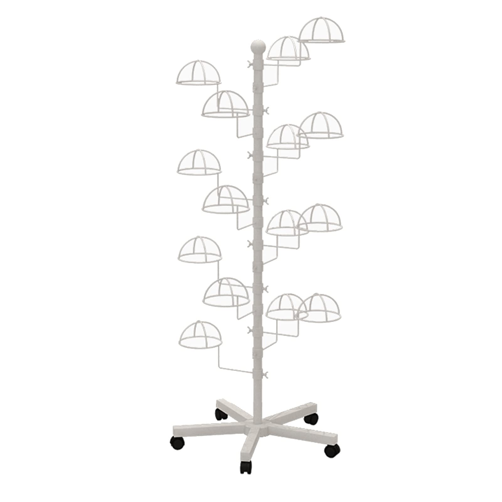 Adjustable Rolling Hat Rack Stand with 15 Hooks - Tall Organizer for Caps, Wigs, Hats Display - Perfect for Entrance, Corridor, Cloakroom Storage - White (Holds 15 Hats) - Ideal for Retail Stores, Boutiques, and Home Organization