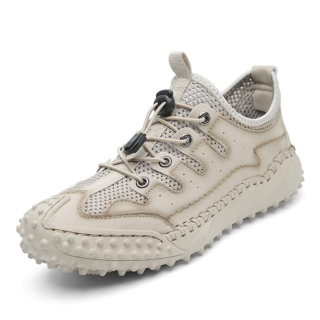 Breathable Lightweight Men's Casual Sneakers - Handmade Summer Outdoor Shoes for Walking, Hiking & Travel (Beige, Size 39) - Perfect for Beach, Park & Daily Wear