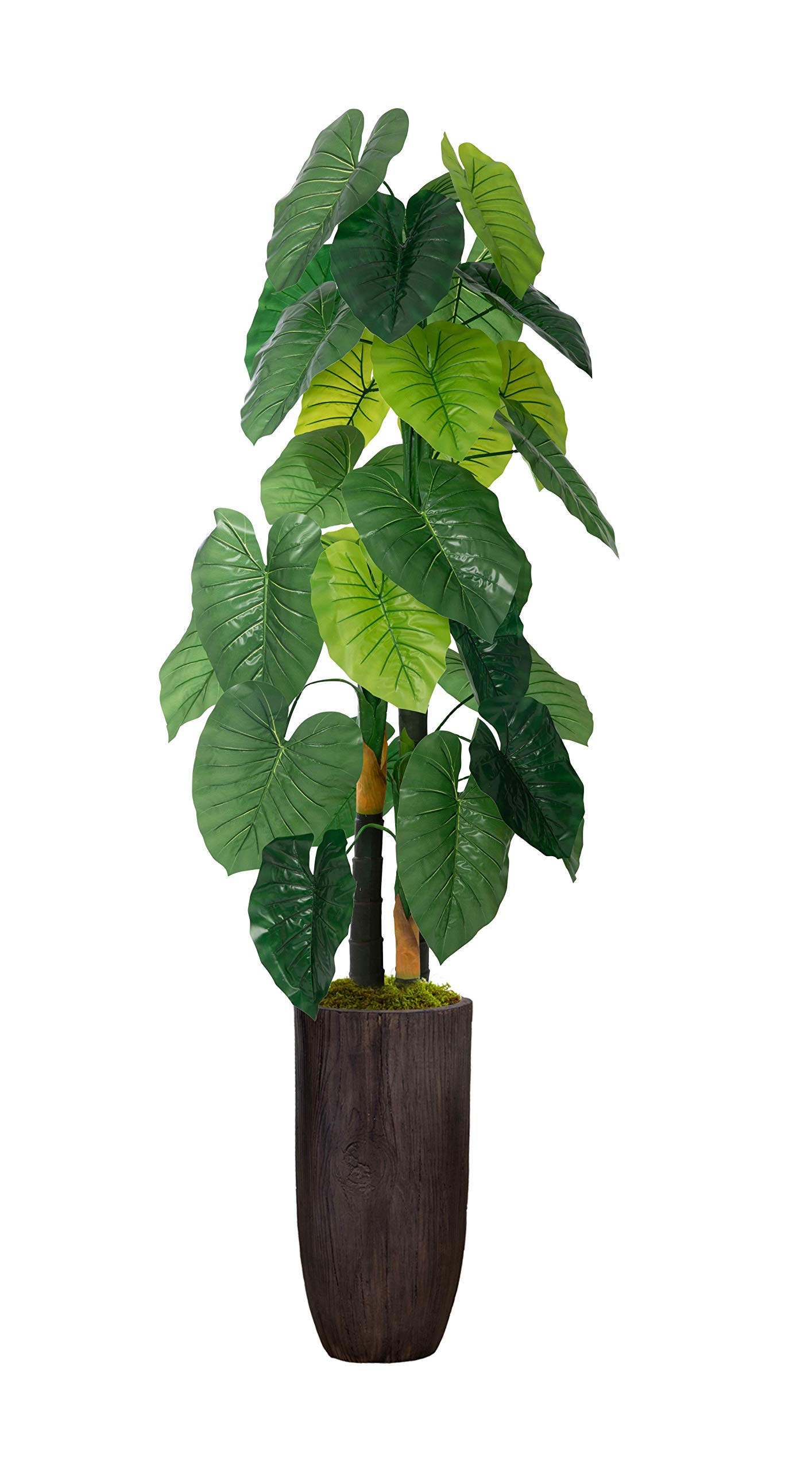 Vintage Green Emerald Artificial Faux Taro Plant in Fiberstone Planter - 78