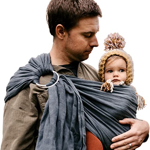 Soft Bamboo Linen Baby Wrap Carrier - Organic Ring Sling for Newborns & Infants | Machine Washable, Natural Plant-Based Dyes | Perfect Baby Shower Gift (Boulder) | Ideal for Hands-Free Parenting, Errands & Breastfeeding