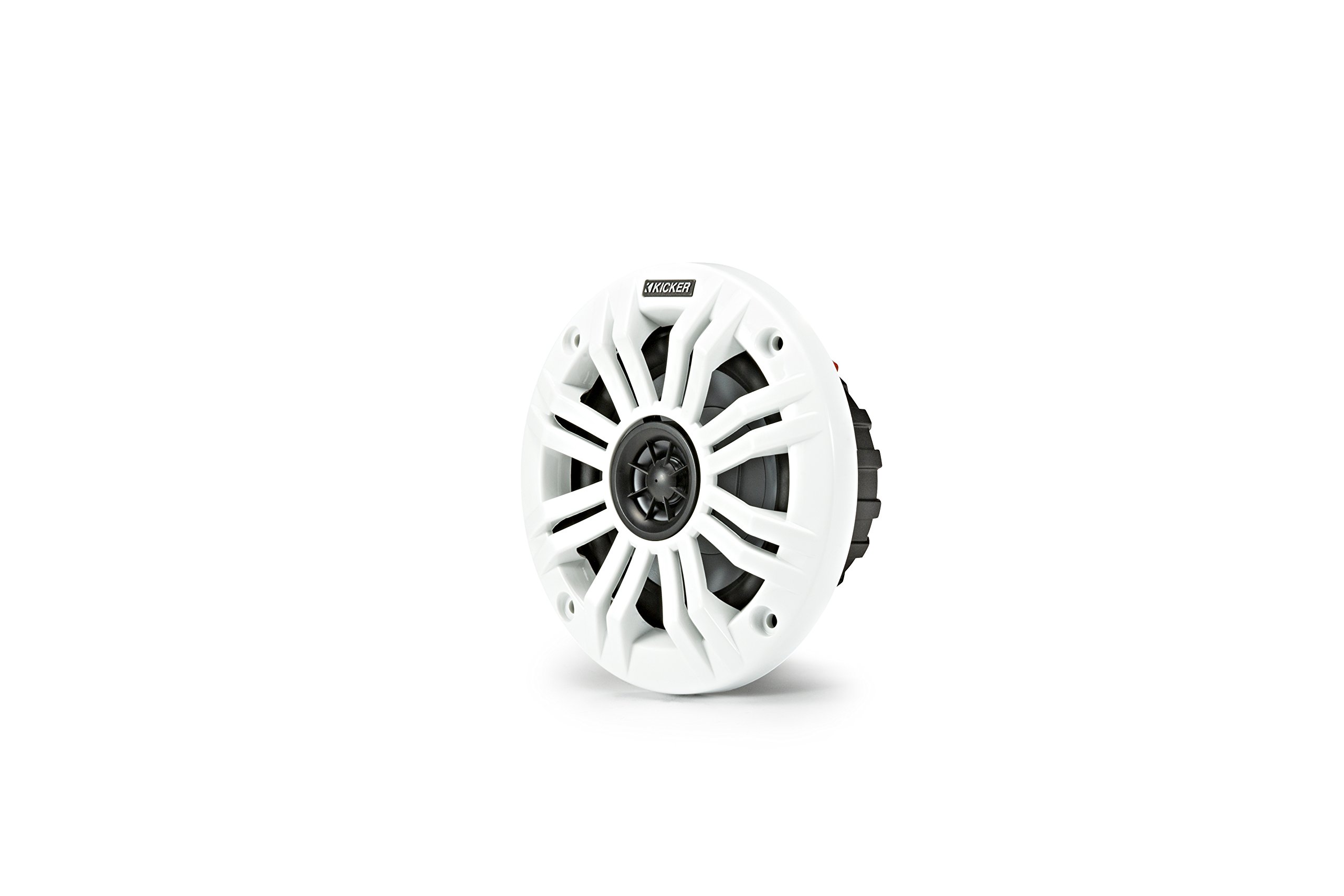 Kicker KM4 4-Inch (100mm) Marine Coaxial Speakers with 1/2-Inch (13mm) Tweeters, 2-Ohm, Charcoal & White Grilles - Waterproof Boat Audio System for Marine, RV, and Outdoor Use