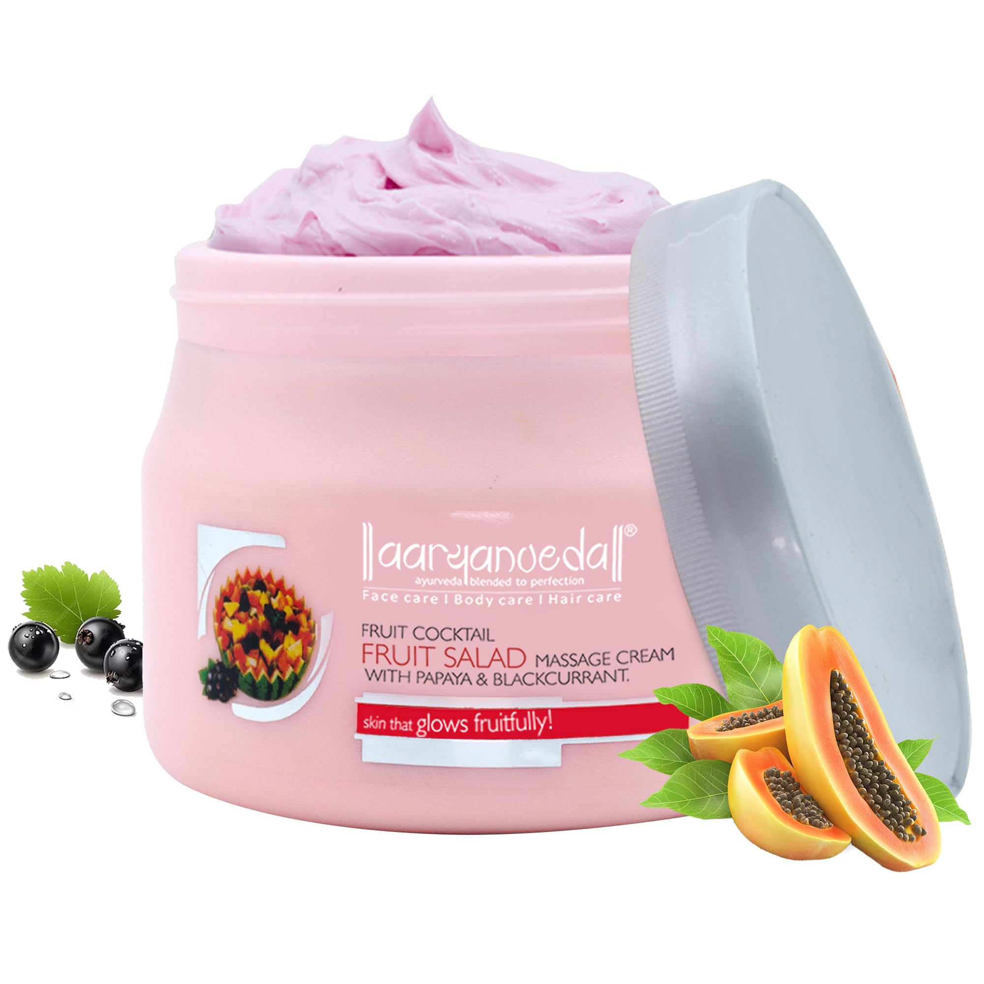 Aryanveda Black Currant Fruit Salad Massage Cream - 400g for All Skin Types | Enhances Skin Elasticity & Hydration | Perfect for Spa, Home Relaxation & Skincare Routine