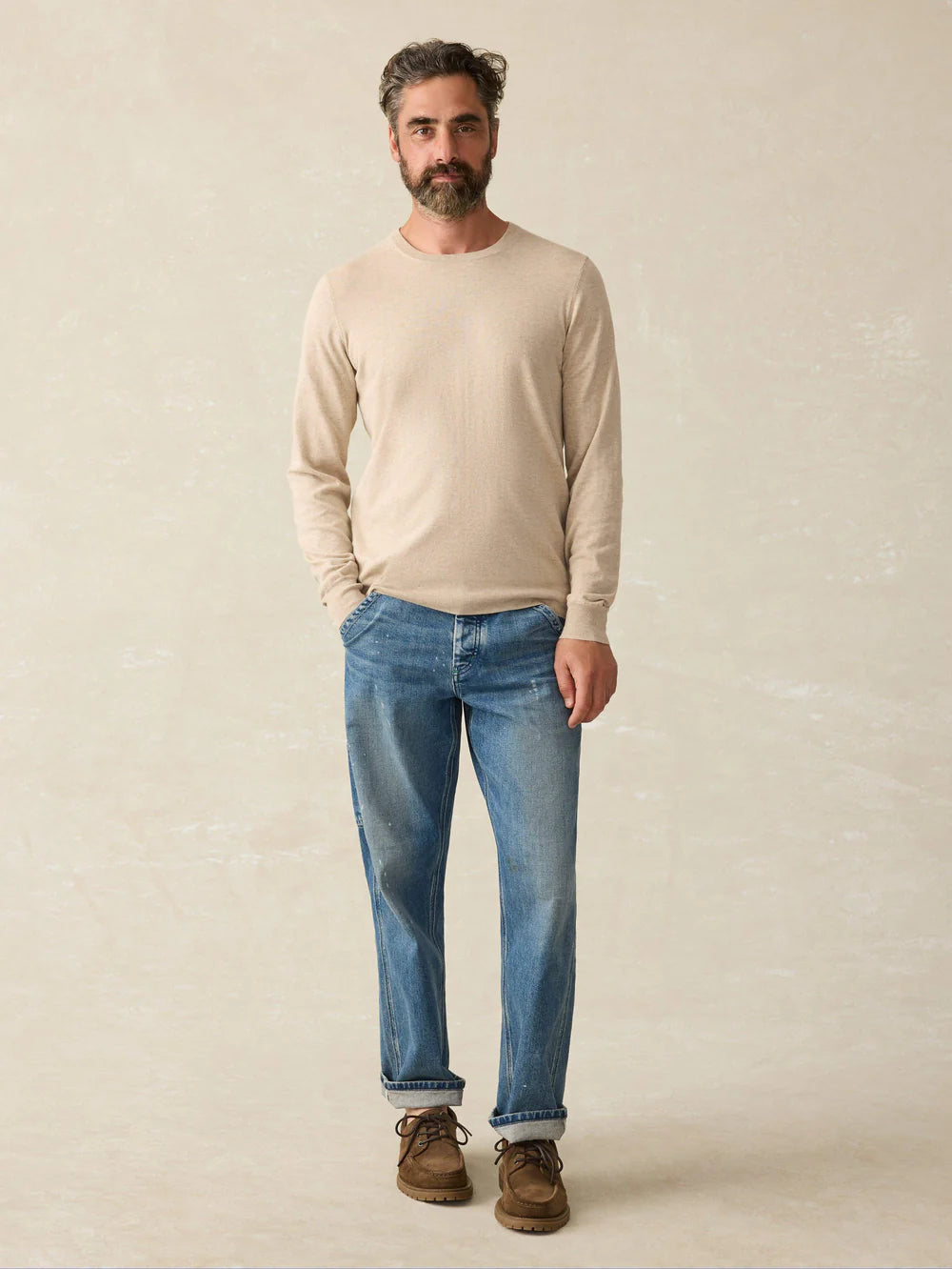 Faherty Movement Crewneck Sweater for Men & Women | Soft Dune Heather | Cozy Knit Pullover for Casual Wear, Outdoor Activities & Layering in Fall & Winter