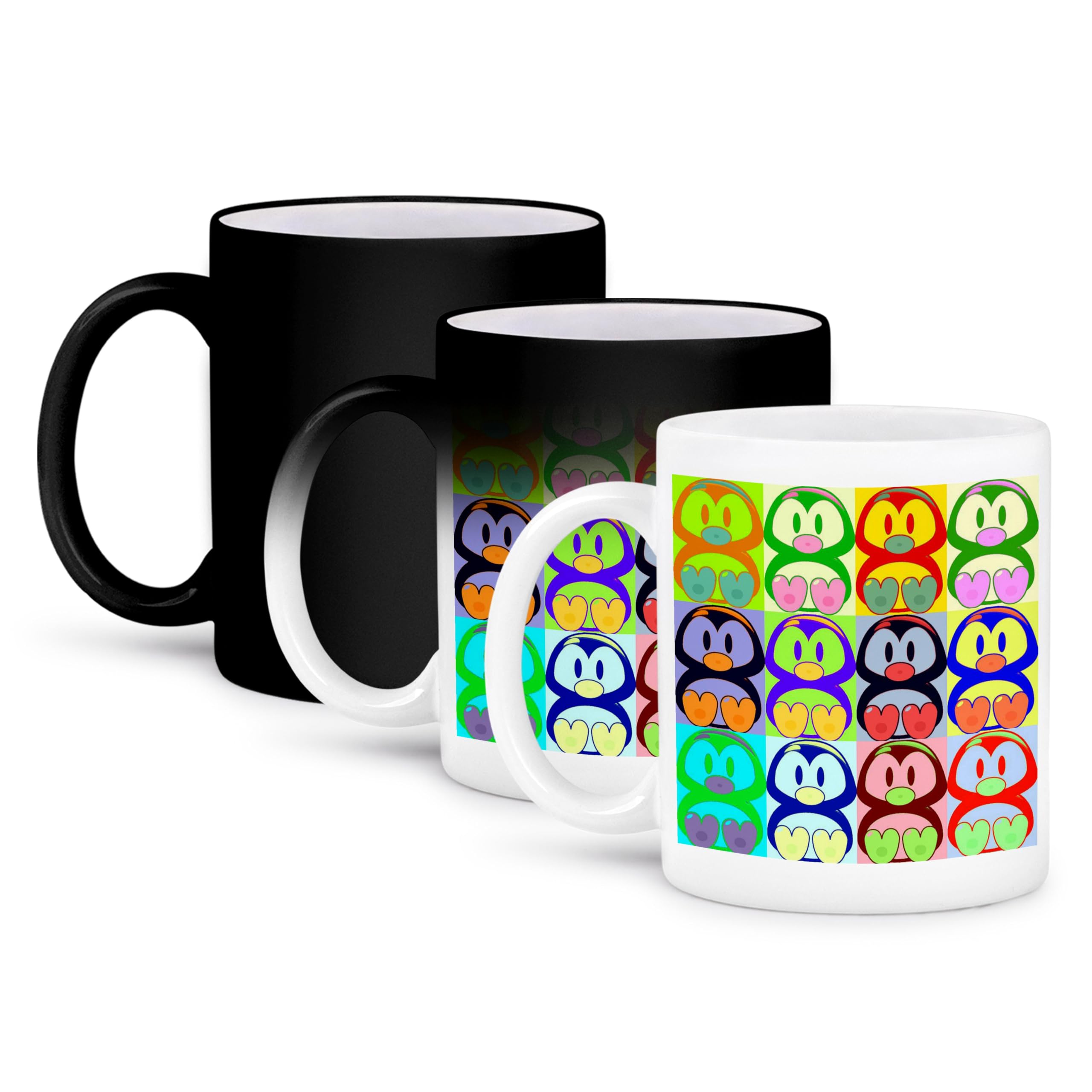 3D Rose Cartoon Penguin Pop Art Magic Transforming Mug - 11 Oz Heat Sensitive Color Changing Coffee Cup - Perfect for Gifts, Office Use & Home Decor