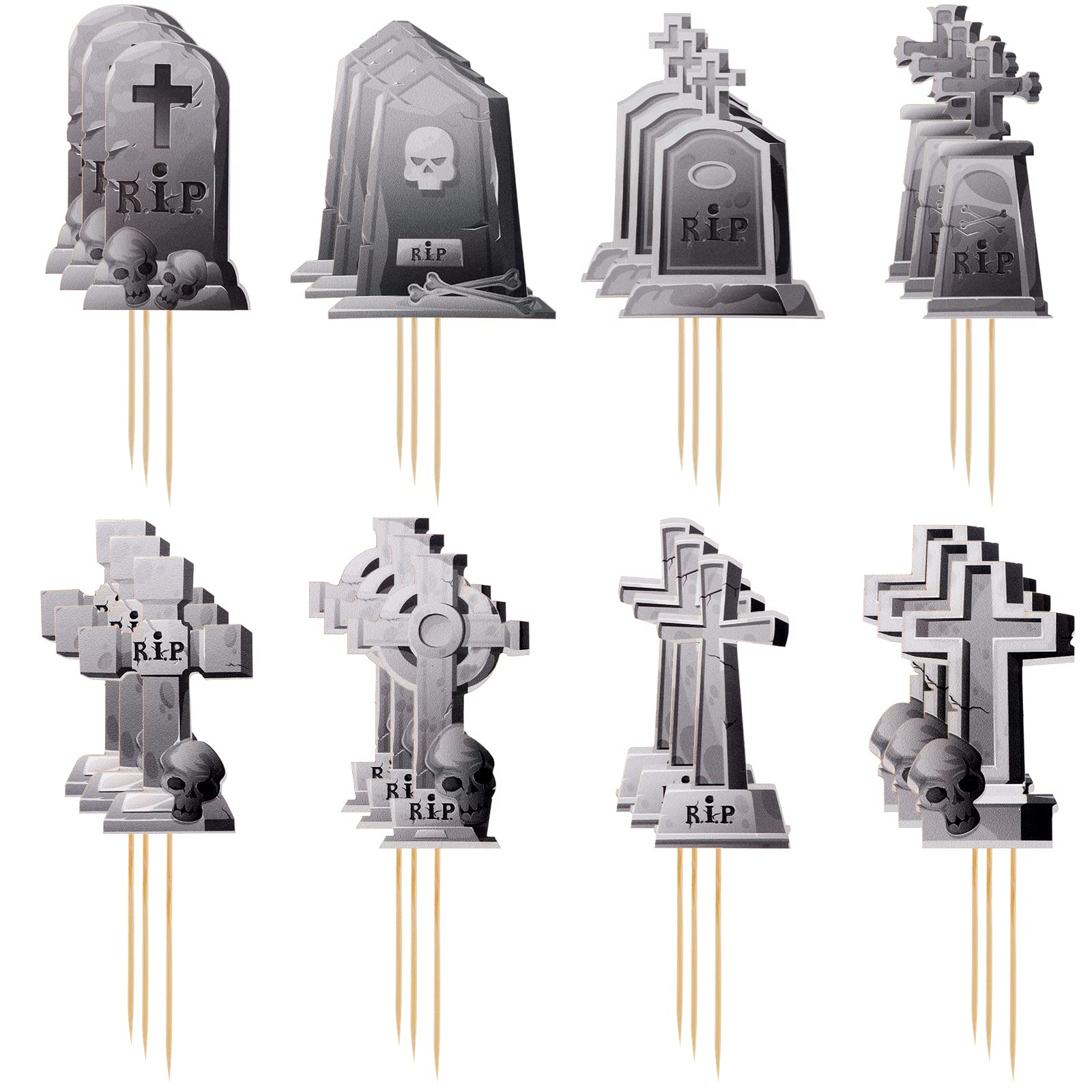 24 Pcs Halloween Tombstone Cupcake Toppers - Spooky Graveyard Cake Decorations for Scary Halloween Party, Birthday & DIY Baking - Edible & Reusable Decor