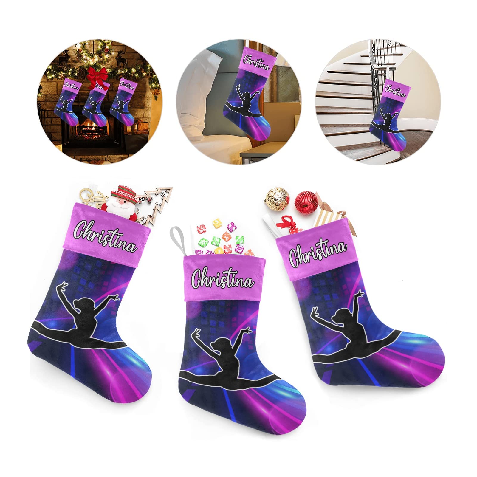Personalized Christmas Stocking for Gymnasts - Custom Name Embroidered Holiday Stockings - 17.52 x 7.87 Inch Family Xmas Decor - Perfect for Gymnastics Team Gifts, Christmas Party Decorations & Fireplace Mantel Display