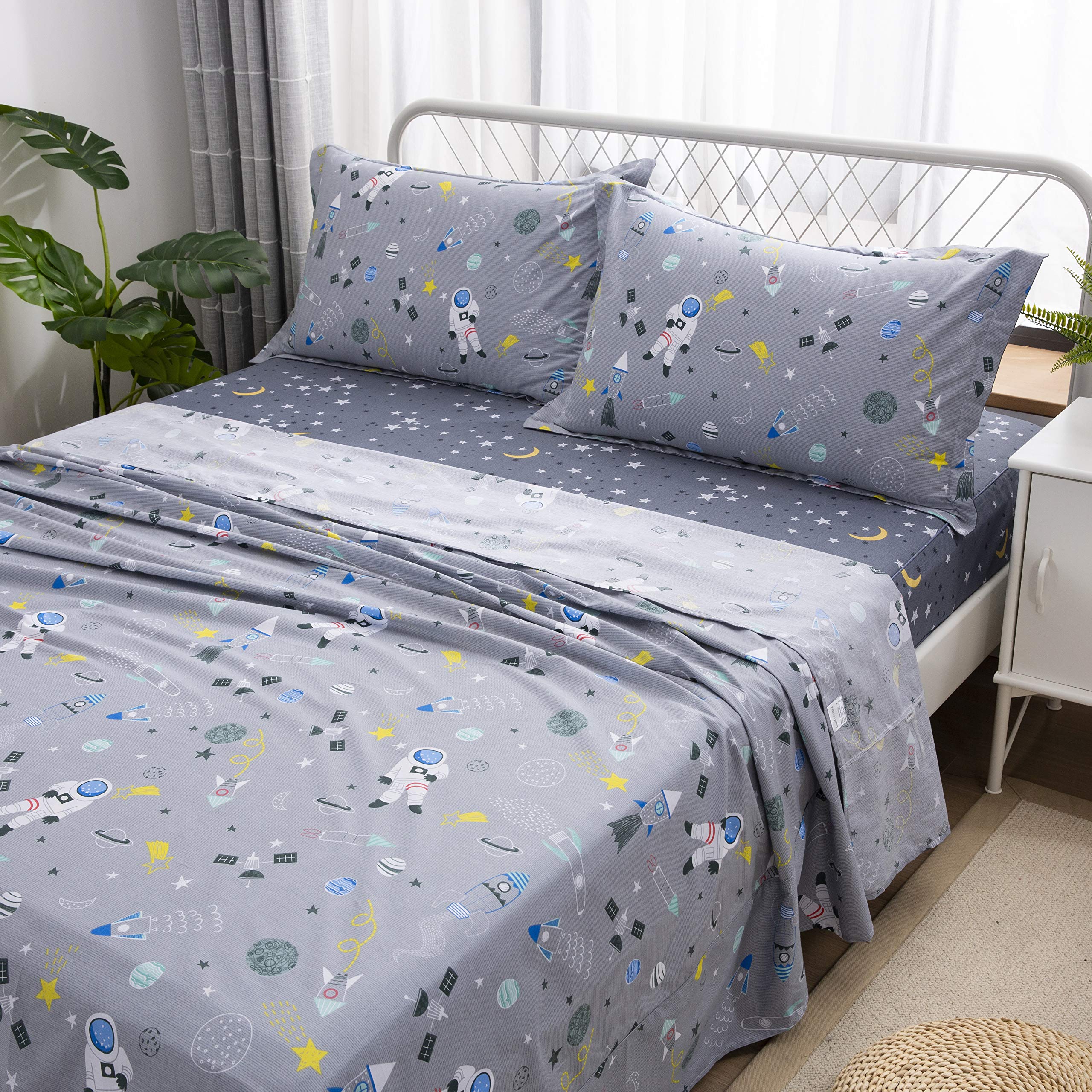 Brandream King Size Kids Bedding Set - 4 Piece Space Galaxy Cotton Sheets for Boys with Deep Pockets | Soft & Breathable Bedroom Decor for Kids Room, Dorm, Sleepovers & Gift Giving