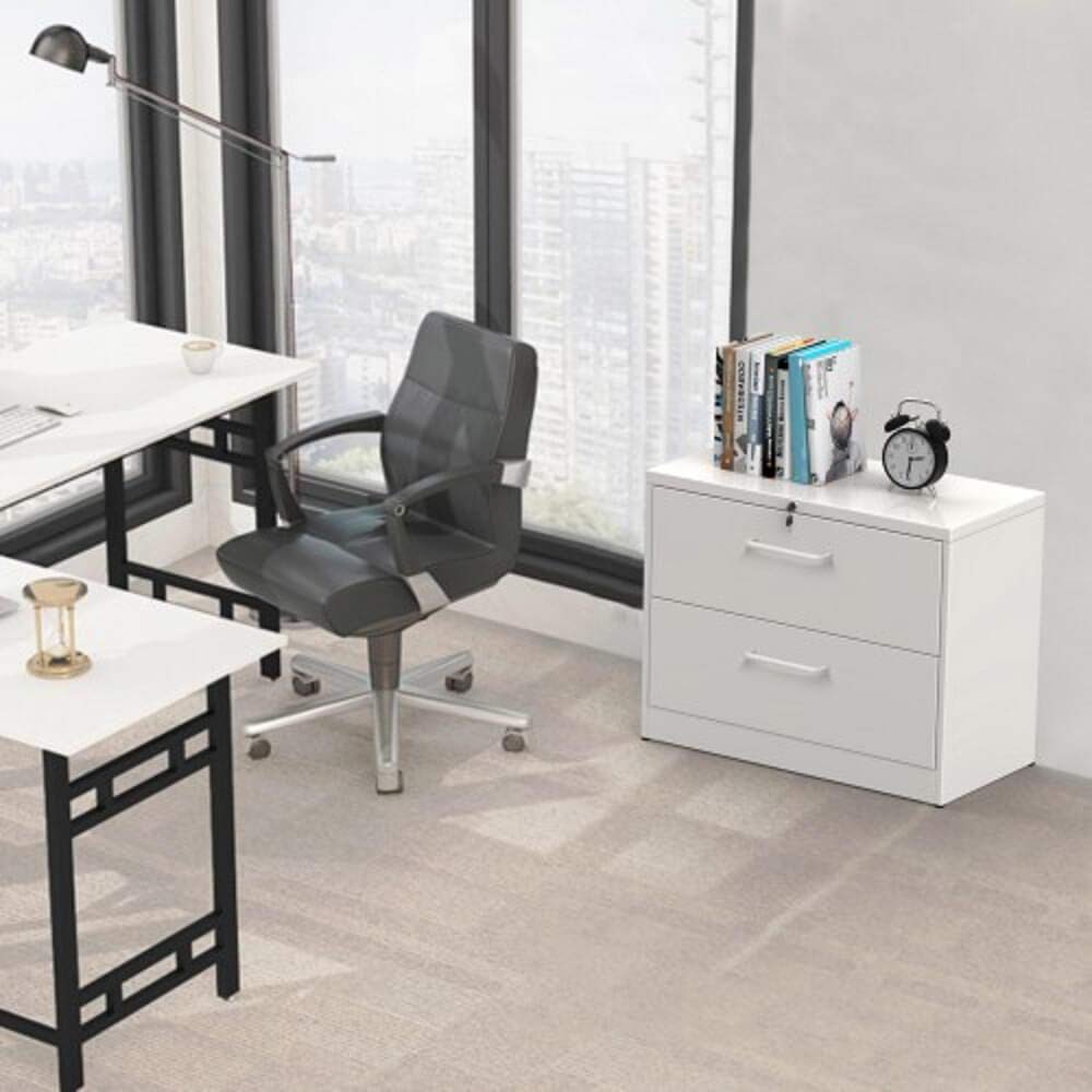 PADMA HOUSE White Lateral 2-Drawer File Cabinet - Office Organization & Document Storage Solution for Home or Business