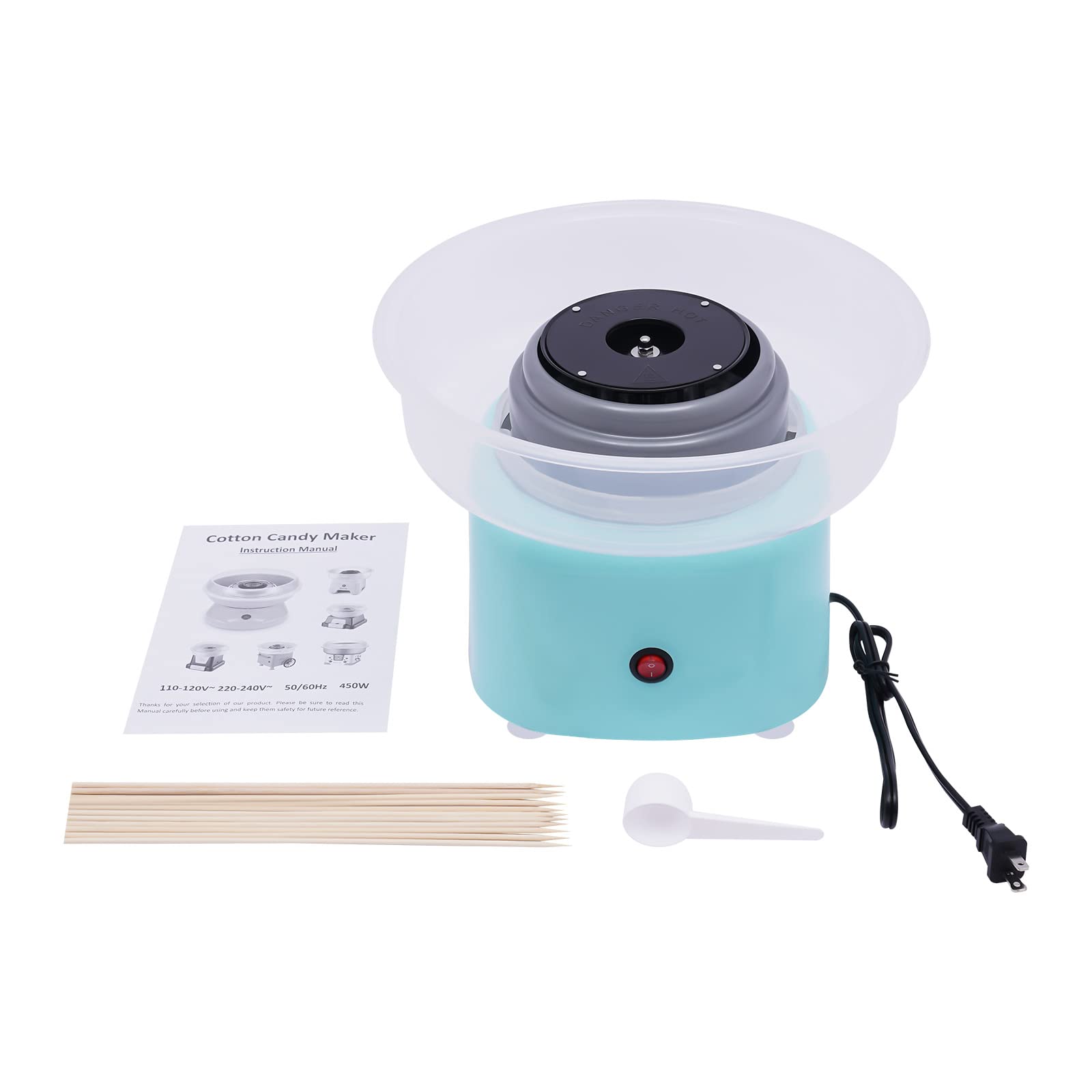 Blue Cotton Candy Machine for Home - Fast Heating Electric Candy Floss Maker with Splash Prevention Bowl, Sugar Scoop & Candy Sticks - Easy to Use for Parties, Events & Family Fun