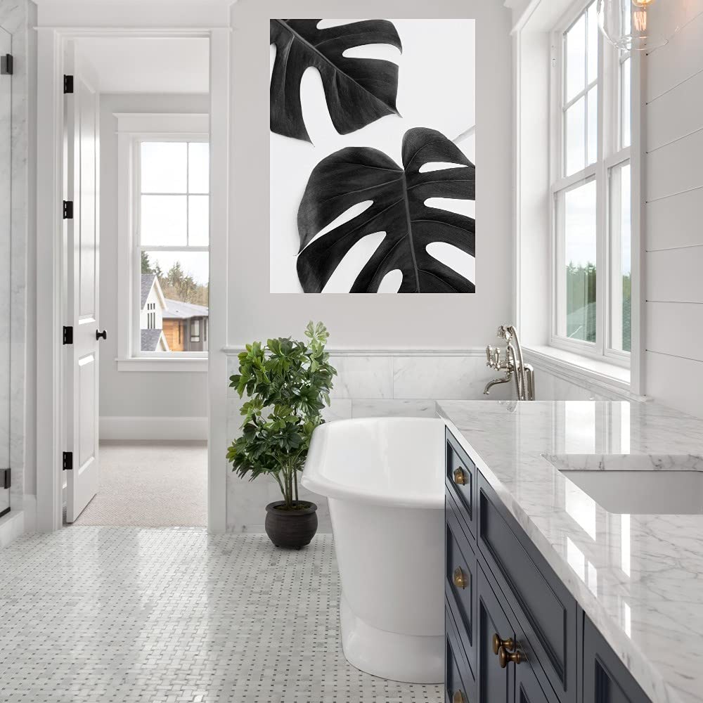 Monstera Duet Noir Fine Art Canvas Wall Decor by Irene Suchocki - 32x43 Inches - Ready to Hang - Tropical Botanical Painting for Living Room, Bedroom, Office & More - Perfect for Home, Cafe and Hotel Decor