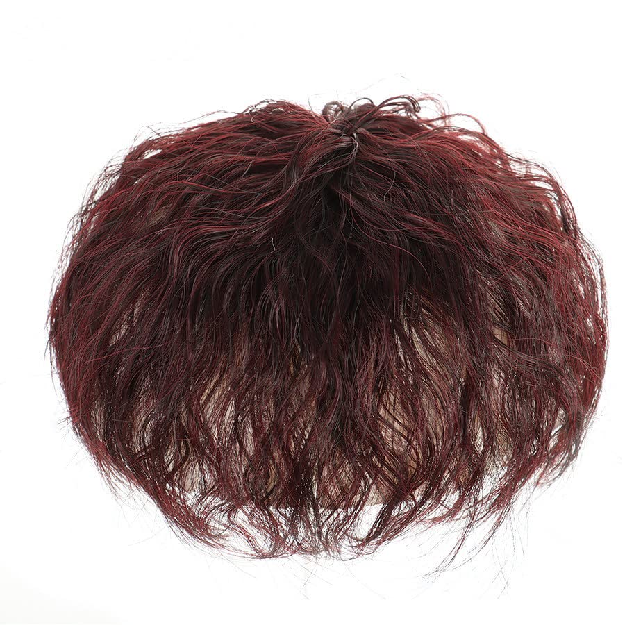 Clip-In Synthetic Hair Topper with Bangs - Wavy Black & Brown Hair Extensions for Women - Covers Gray Hair (2 Clips, 118g) - Perfect for Daily Wear, Parties & Special Occasions