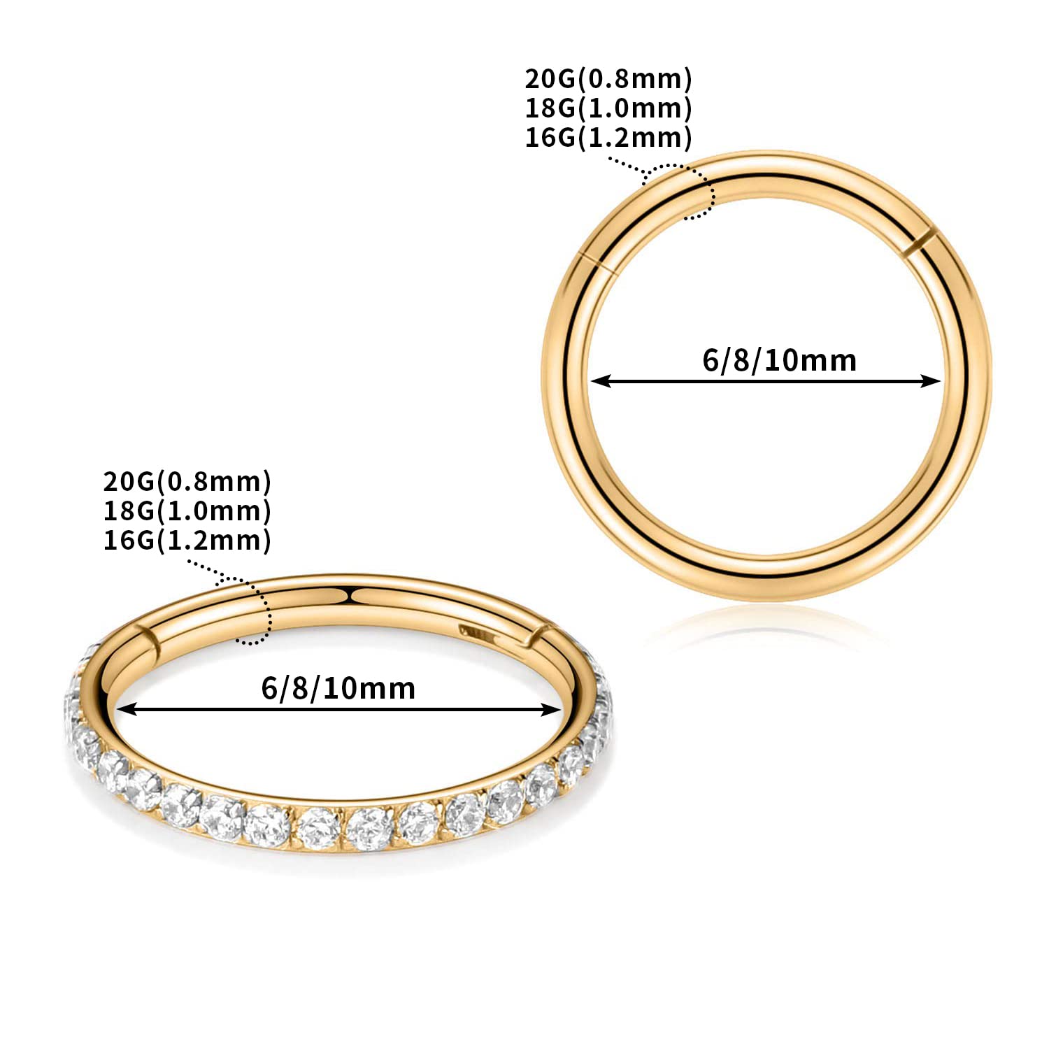 PEAKLINK 16G Surgical Steel Septum Ring - 316L Stainless Steel Daith, Conch, Tragus, Helix, Rook & Cartilage Hoop Earrings - 2Pcs Seamless Clicker Nose & Ear Piercing Jewelry (8mm & 10mm) - Perfect for Everyday Wear, Parties & Body Piercing Enthusiasts