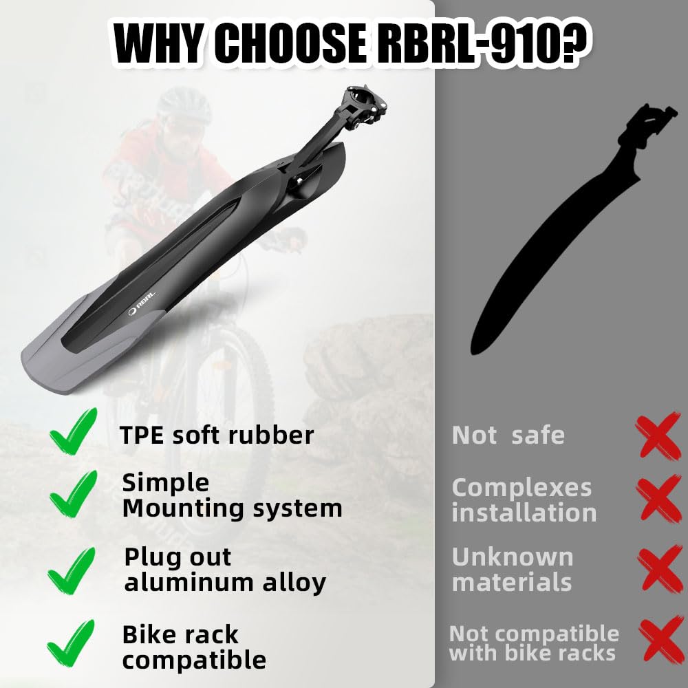 RBRL Adjustable Bike Fender 24-29 Inch - Universal Quick Release Mudguard for Bicycle, Ebike & MTB - Thickened Wide Rear Fender Protects Against Water Splash & Dirt - Perfect for Commuting, Mountain Biking & Wet Weather Riding