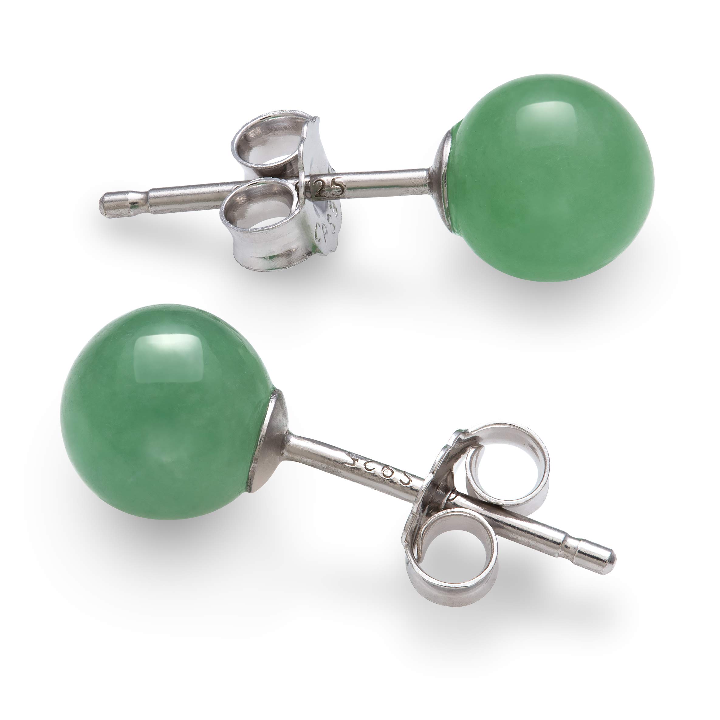Natural Green Jade Sterling Silver Round Stud Earrings for Women - Elegant & Hypoallergenic Jewelry for Everyday Wear, Gifts & Special Occasions