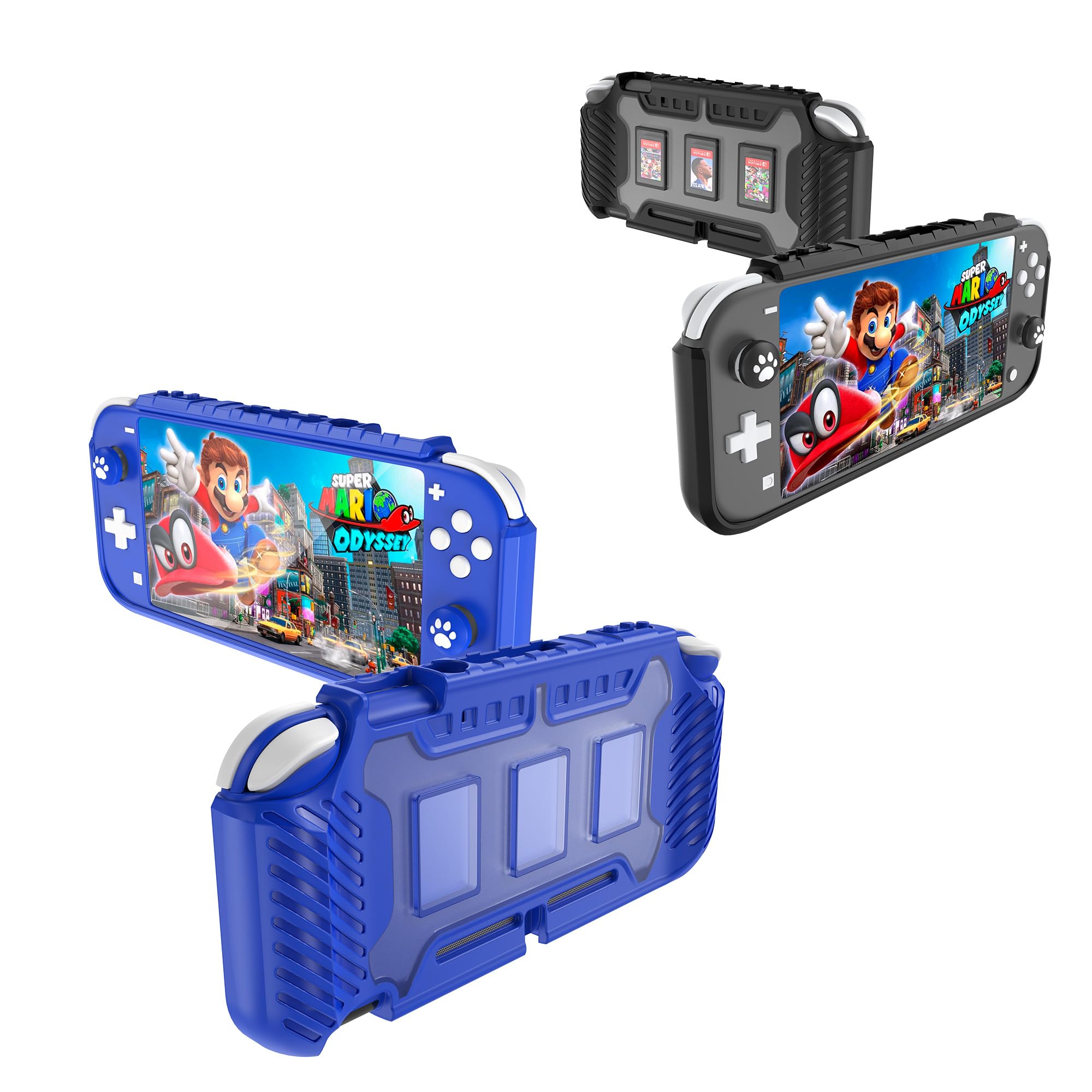 2 Pack Nintendo Switch Lite Protective Case (Blue + Black) - KIWIHOME Portable Grip Cover with Comfortable Handle & Game Card Storage - Perfect for Travel, Gaming On-The-Go & Switch Lite Protection