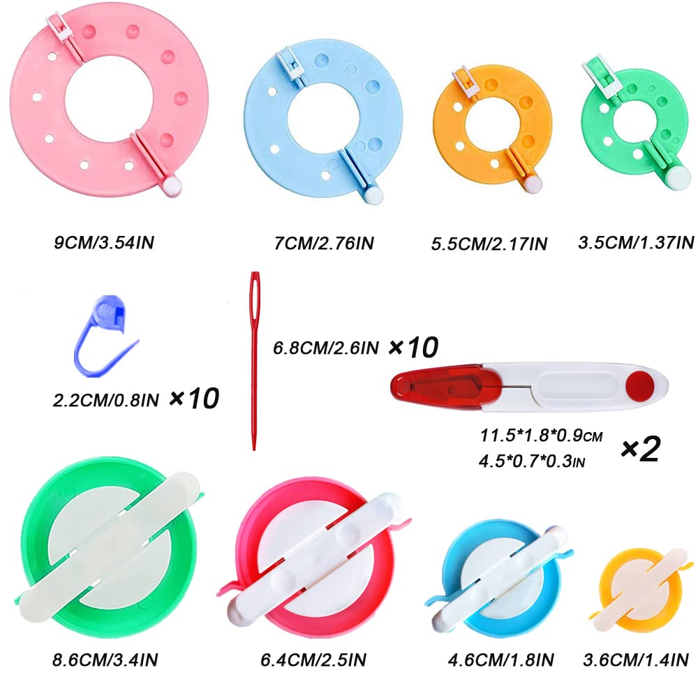 Premium Pom Pom Maker Kit - 30pcs DIY Craft Set with 8 Pom Pom Makers, 2 Scissors, 10 Plastic Needles & 10 Knitting Stitch Markers - Perfect for Wool Yarn Knitting, DIY Projects & Handmade Gifts - Great for Crafters, Knitters & Beginners
