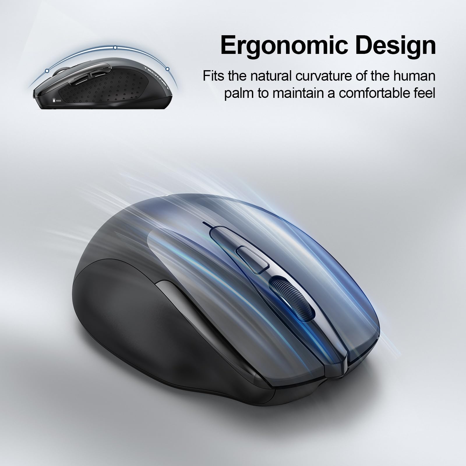 TECKNET Bluetooth 5.0 Wireless Mouse - Rechargeable Silent Mouse with 4800DPI, 8-Button Ergonomic Design for PC, Mac, Laptop - Perfect for Office, Home & Travel Use
