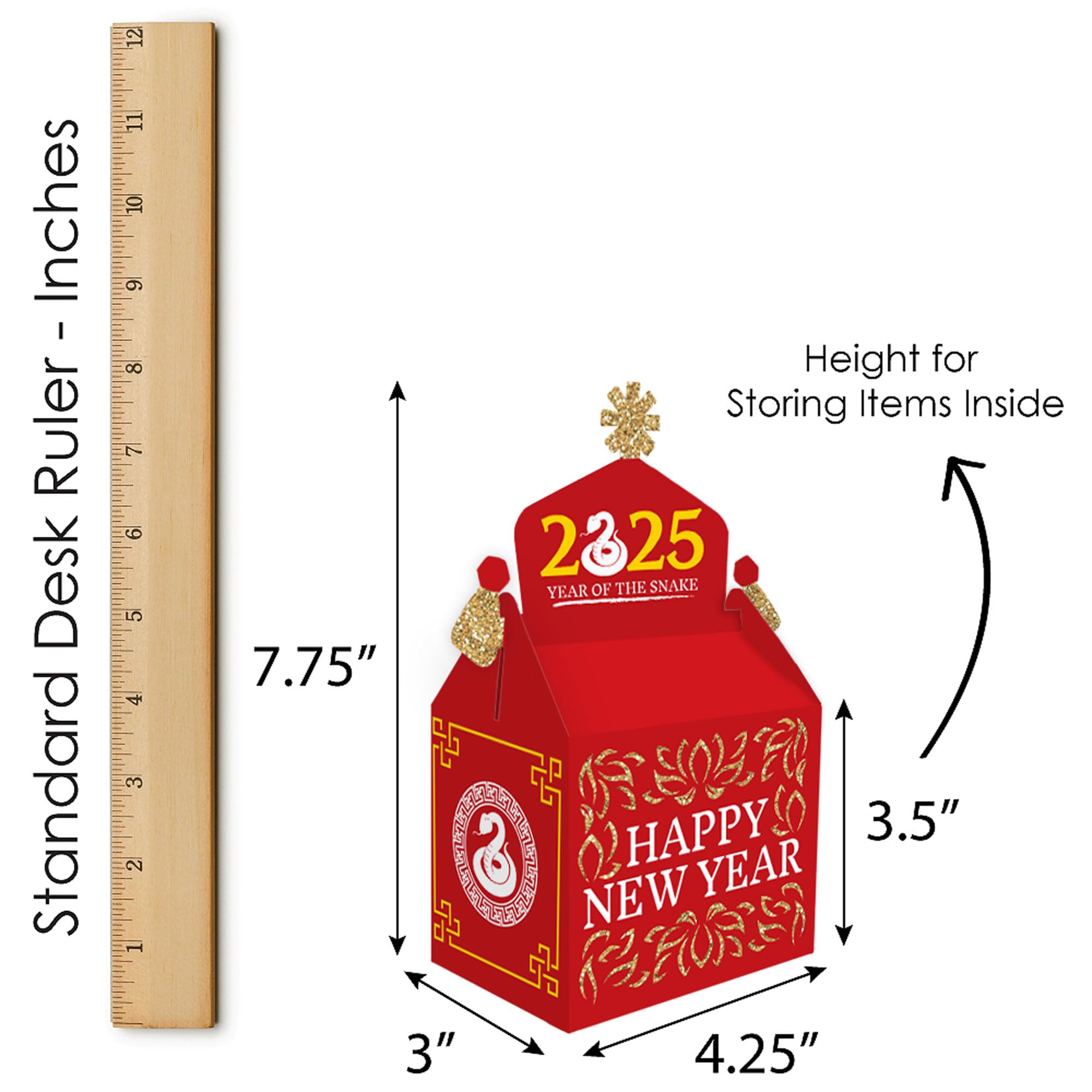 Chinese New Year 2025 Year of the Snake Treat Box Party Favors - 12 Pack Goodie Gable Boxes for Lunar New Year Celebrations, Office Parties & Festive Gift Giving