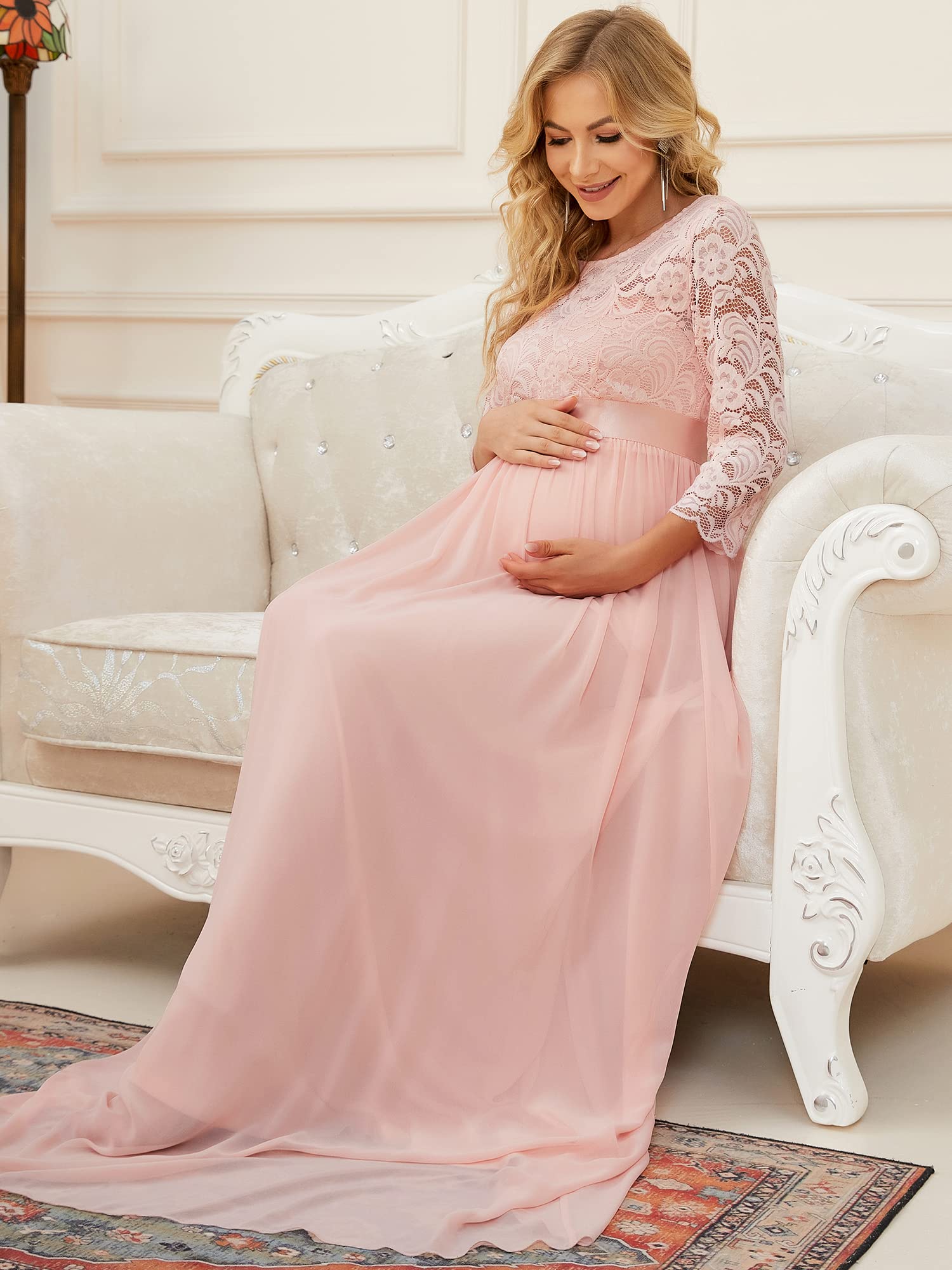 Ever-Pretty Women's 3/4 Sleeve A-Line Lace Embroidery Chiffon Maternity Party Dress 20797 - Elegant Baby Shower, Wedding Guest & Special Occasion Outfit