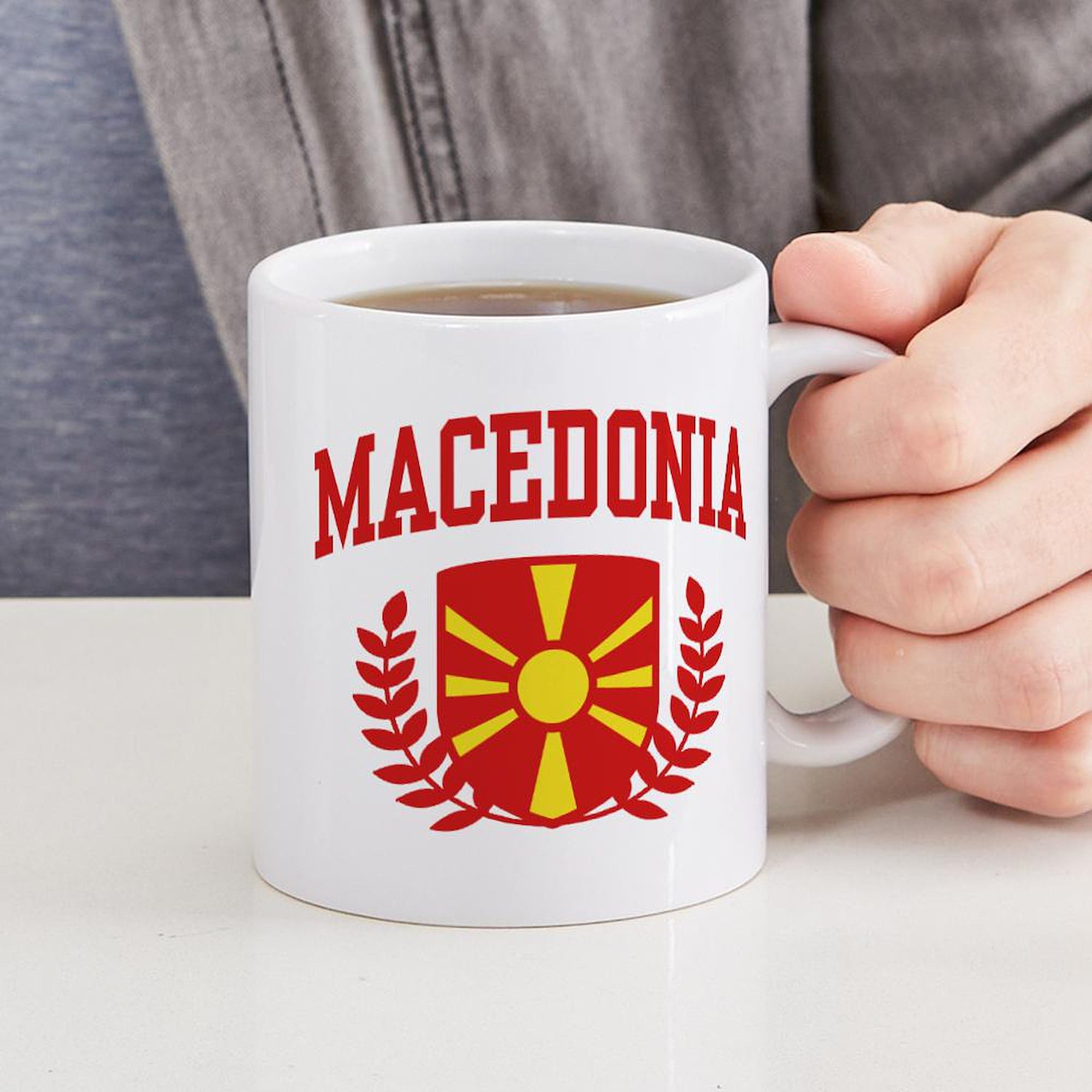 Macedonia Ceramic Coffee Mug 11 oz (325 ml) - Durable & Stylish Cup for Hot & Cold Beverages - Perfect for Home, Office, or Gifts