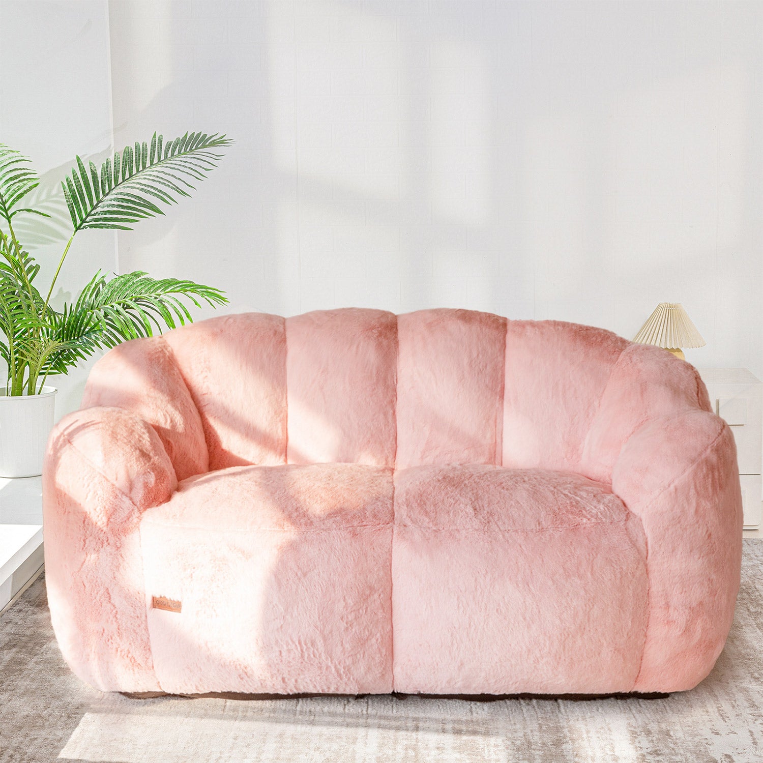 MAXYOYO Ultra Soft Faux Fur Bean Bag Chair - Double Size Loveseat with Floral Petal Back Design for Adults (Pink) | Perfect for Living Room, Bedroom, Dorm & Game Room Relaxation