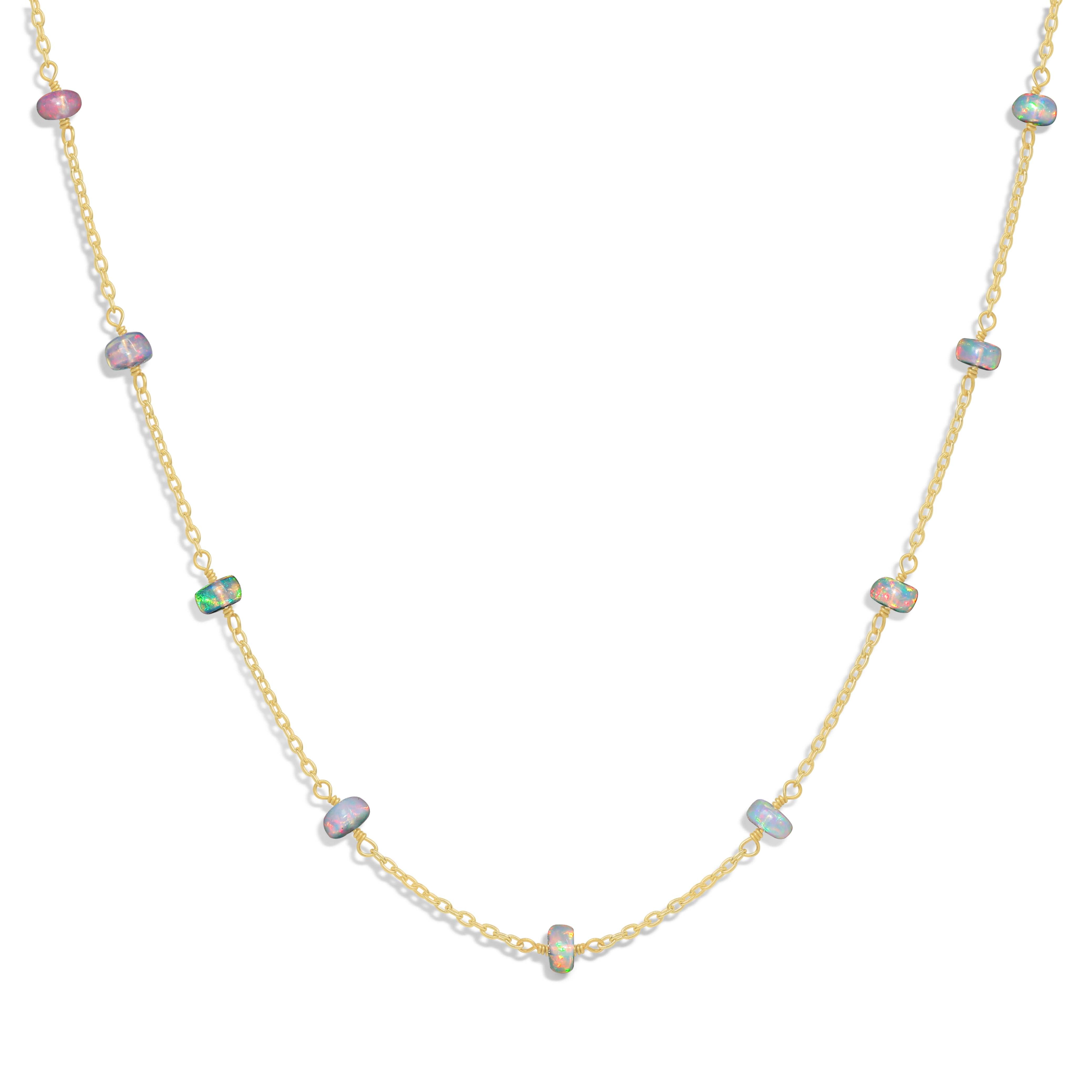 18K Gold Vermeil White Opal Beaded Chain Necklace for Women - Elegant Layering Jewelry for Parties, Weddings & Everyday Wear