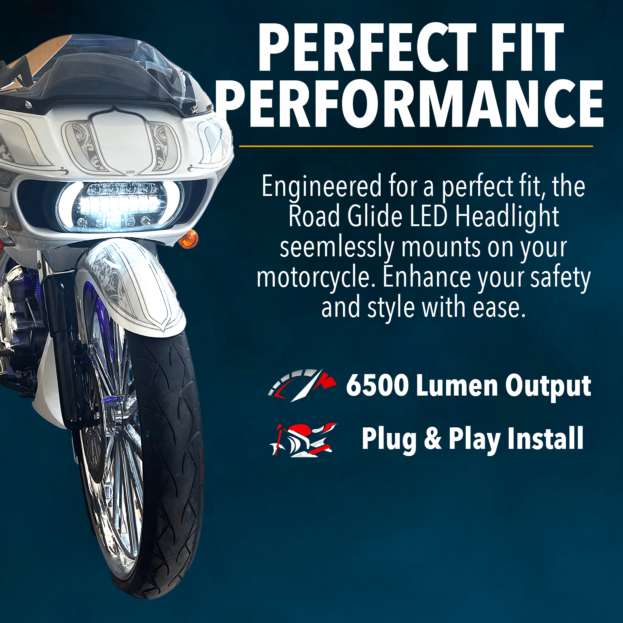 Eagle Lights LED Projection Headlight for Harley Davidson 2015+ Road Glide with Vent Insert Light Combo Kit - High Visibility Motorcycle Headlight for Night Riding & Improved Safety