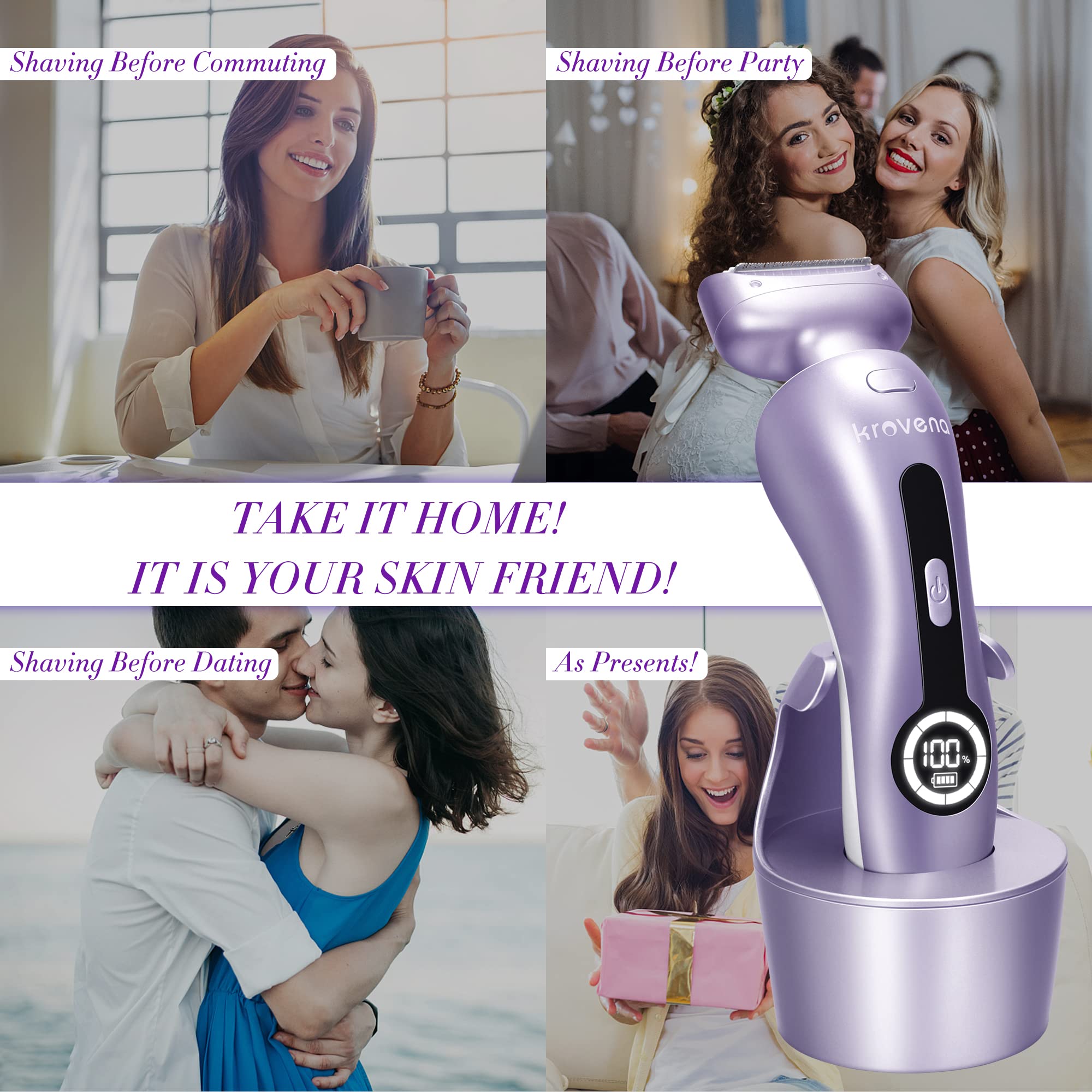 Best Electric Shaver for Women - Rechargeable Cordless Bikini Trimmer for Legs, Underarms & Pubic Hair - Wet/Dry Use with Detachable Head - Perfect for Travel, Gym & Sensitive Skin Care