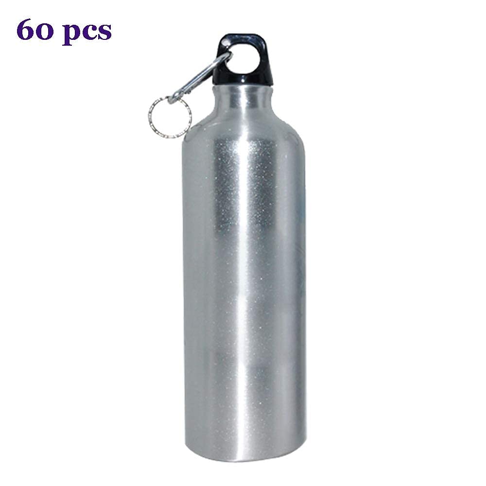 60pcs 750ml Silver Aluminum Sublimation Water Bottles - Blank Sports Drink Bottles for Custom Printing, Gym, Hiking & Outdoor Activities