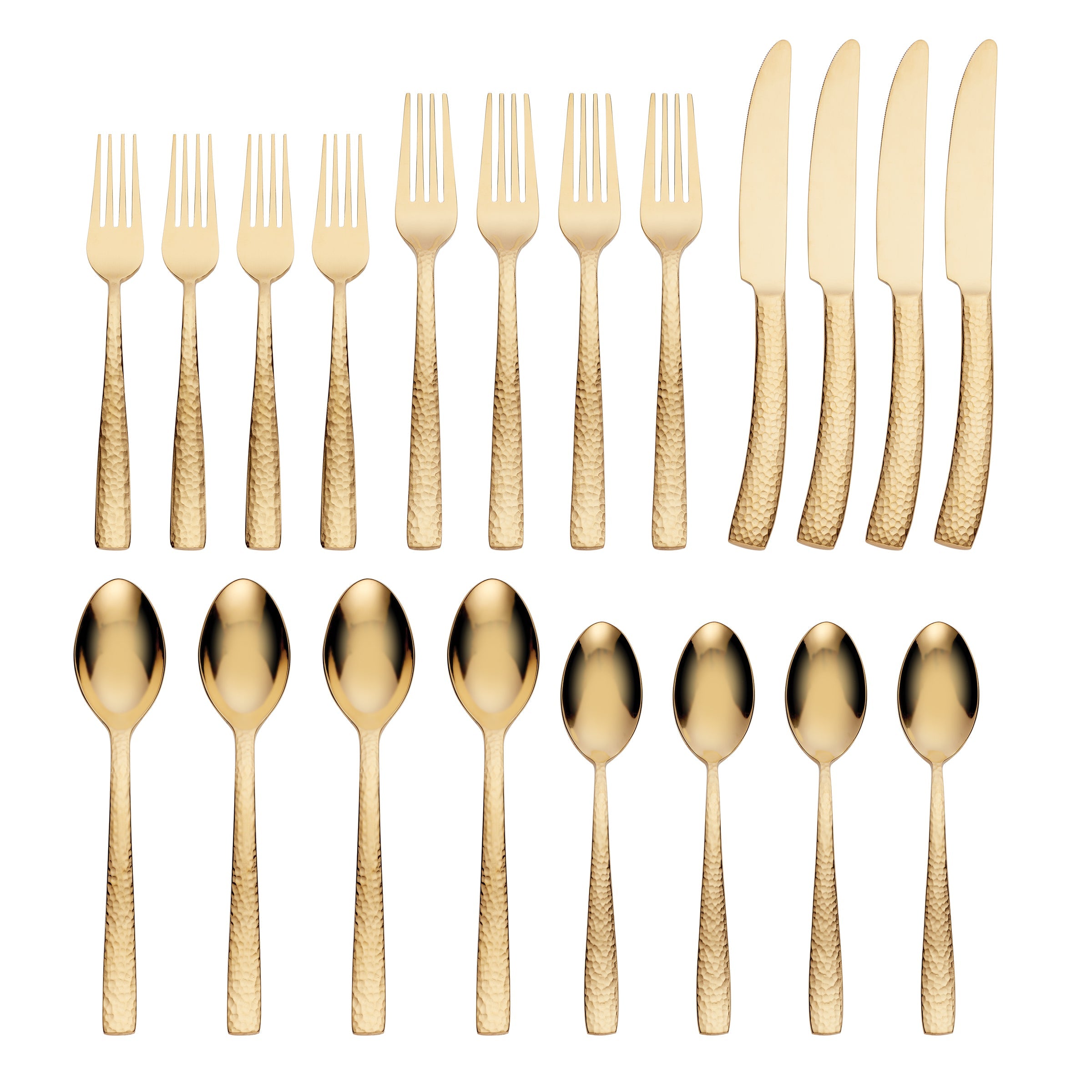 Paris Hammered Gold Titanium 20-Piece Flatware Set - Elegant Dining Utensils for Wedding, Anniversary & Special Occasions
