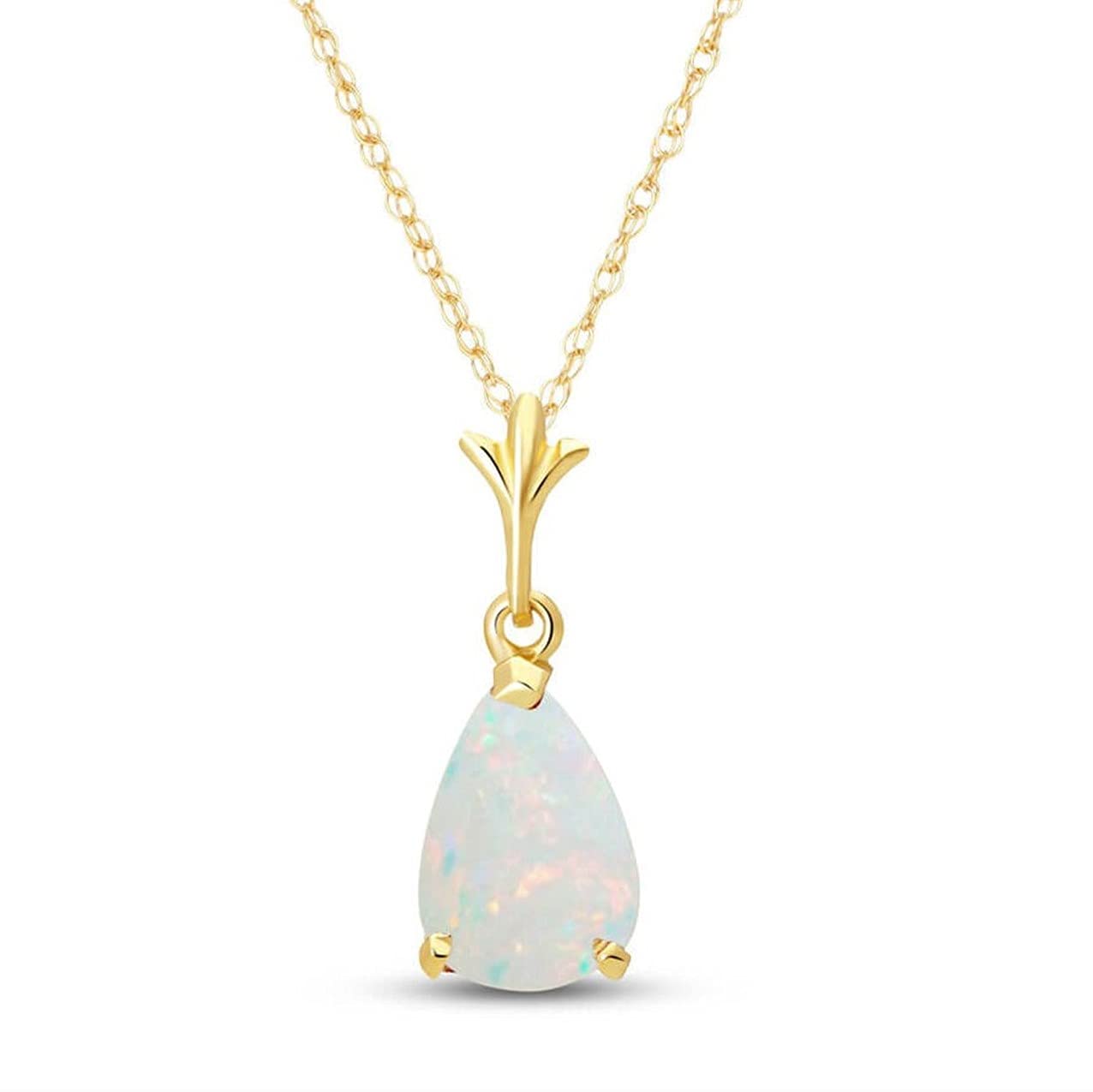14K Solid Yellow Gold Opal Pendant Necklace - 0.77 Carat Natural Pear-Shaped Vibrant Opal Drop Jewelry for Women, Gift for Her, Birthday, Anniversary, Valentine's Day