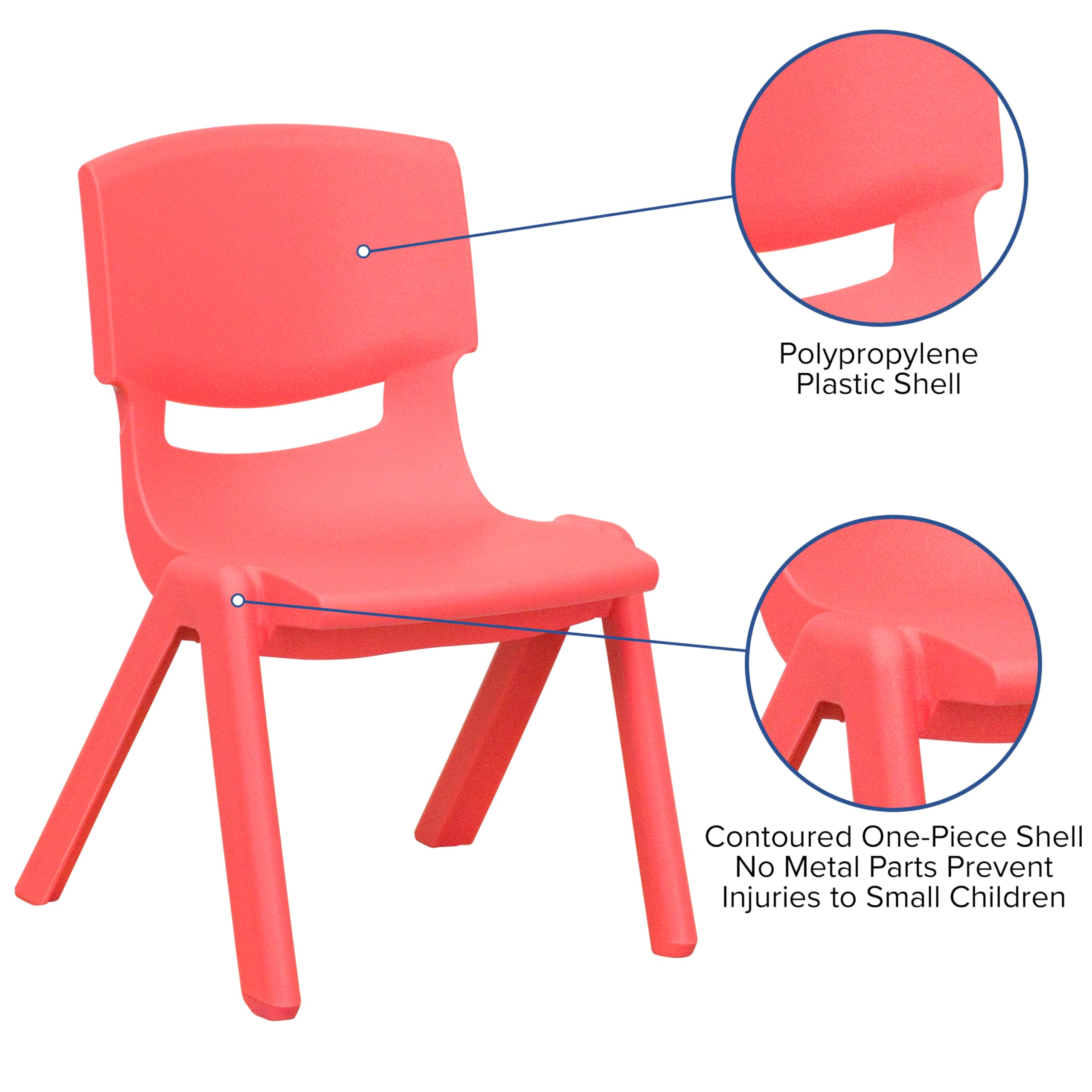 EMMA + OLIVER 4 Pack Red Plastic Stackable School Chairs - 15.5