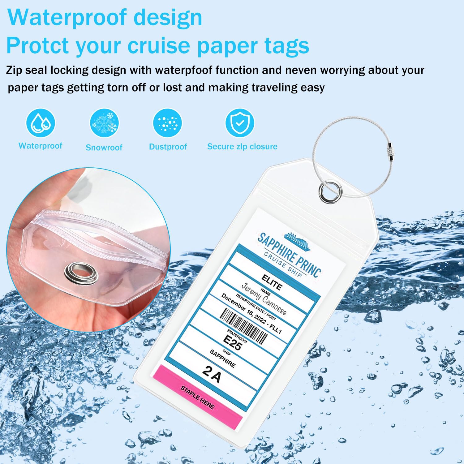 10 Pack Cruise Luggage Tag Holders - Waterproof Clear ID Tag for Holland America, Carnival, NCL, Princess & MSC Cruises - Durable Steel Loop Travel Essentials for Cruise Vacations & Ocean Getaways