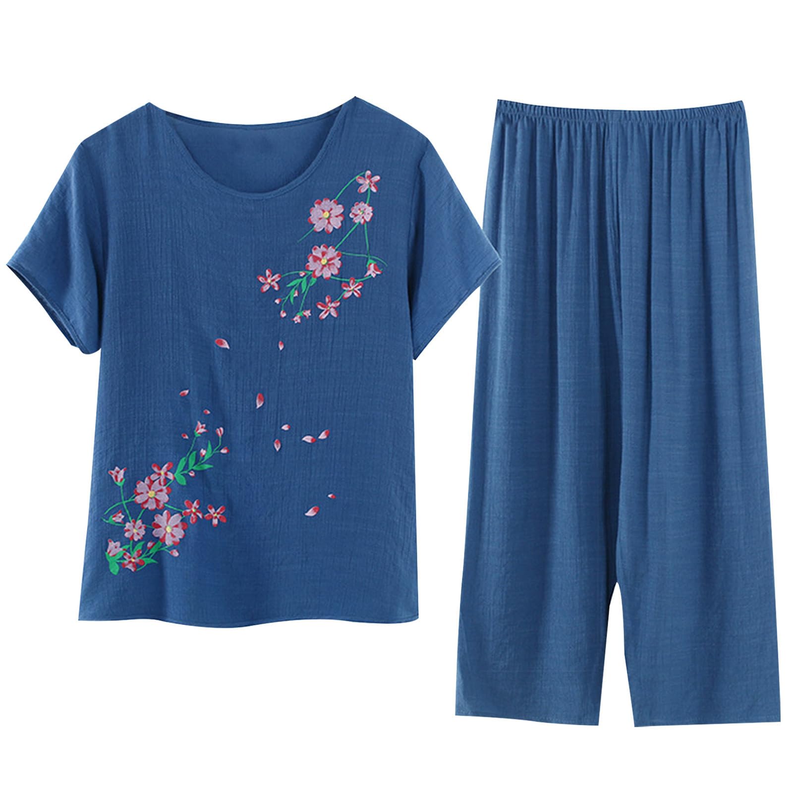 LEHOZIHEQ Women's 2-Piece Outfit Set - Short Sleeve Shirt & Wide Leg Pants Lounge Wear Matching Set | Summer Casual Comfort Outfits for Home, Travel & Relaxation