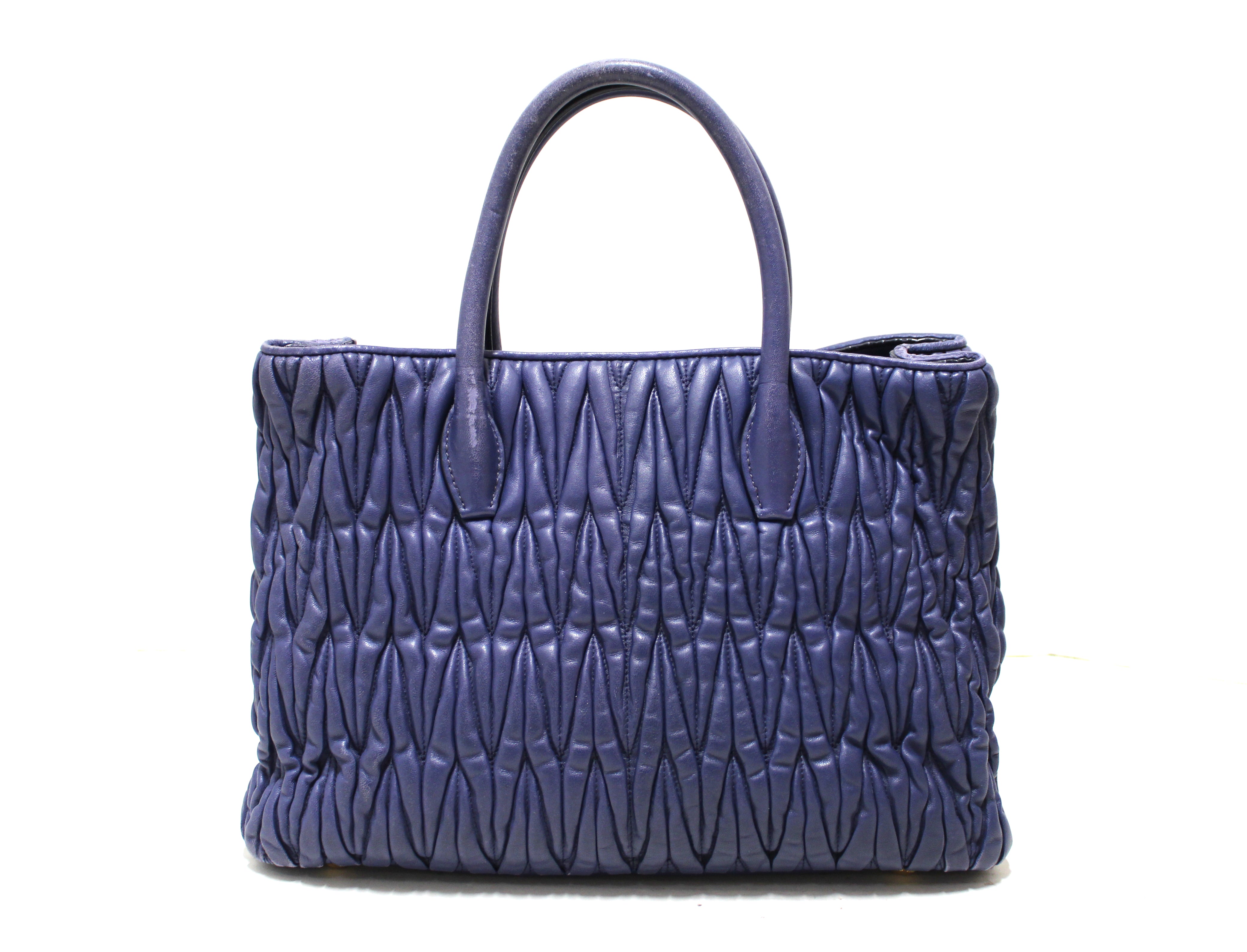 Authentic Miu Miu Blue Nappa Leather Maletasse Tote Bag with Long Strap - Luxury Designer Handbag for Women, Perfect for Work, Travel & Everyday Use