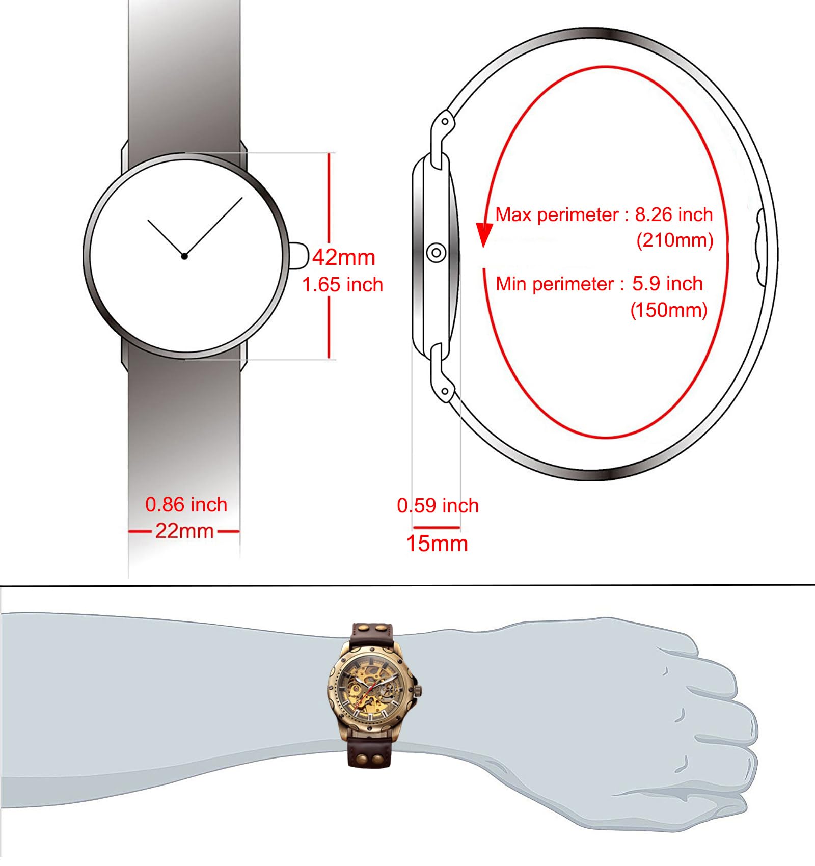 Steampunk Vintage Bronze Automatic Watch for Men - Genuine Leather Strap CH523 | Perfect for Cosplay, Gothic Fashion & Retro Style Outfits