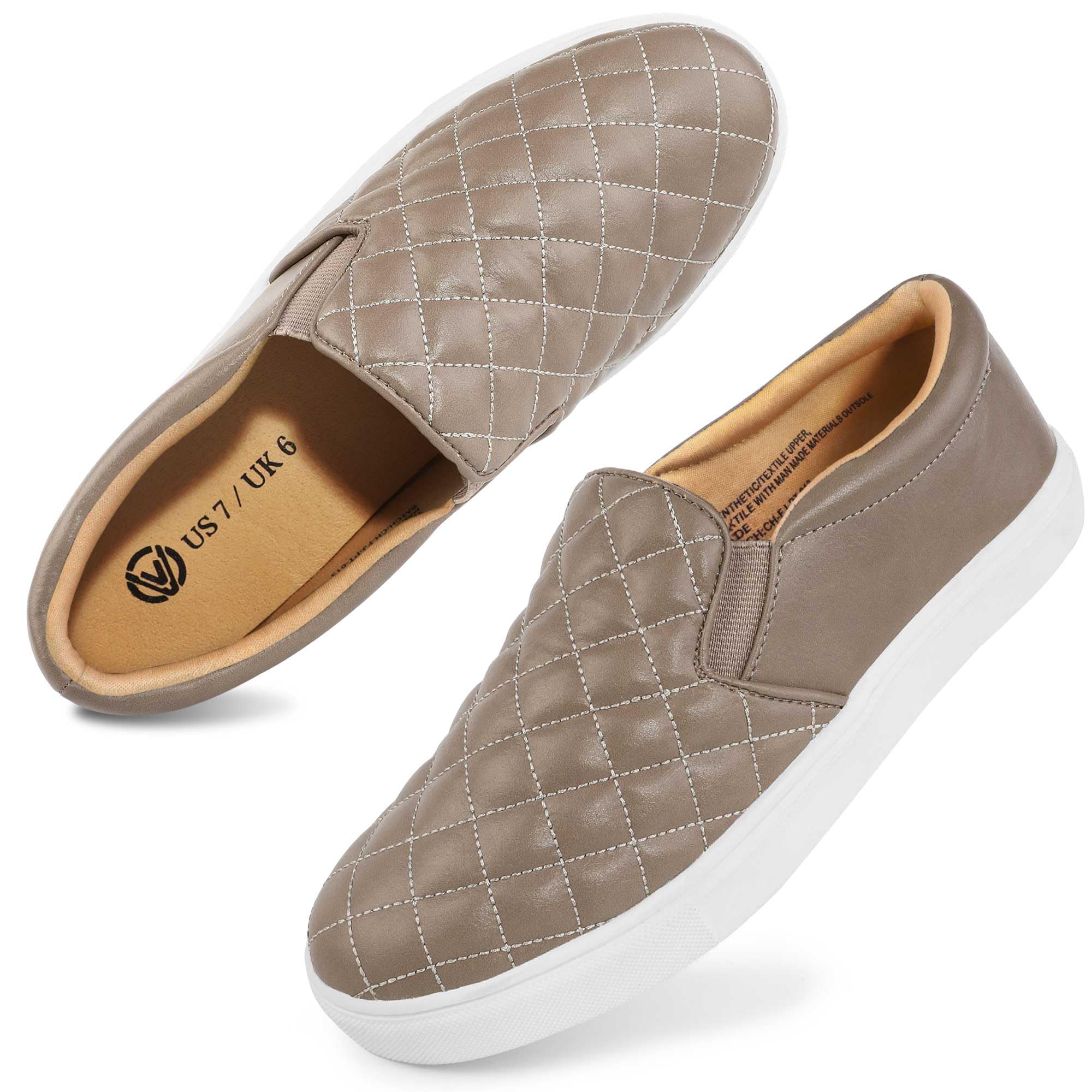 NCCB Women's Slip On Shoes - PU Leather Casual Walking Sneakers for Women (Black/White/Brown) | Comfortable Low Top Loafers for Work, Travel & Everyday Wear