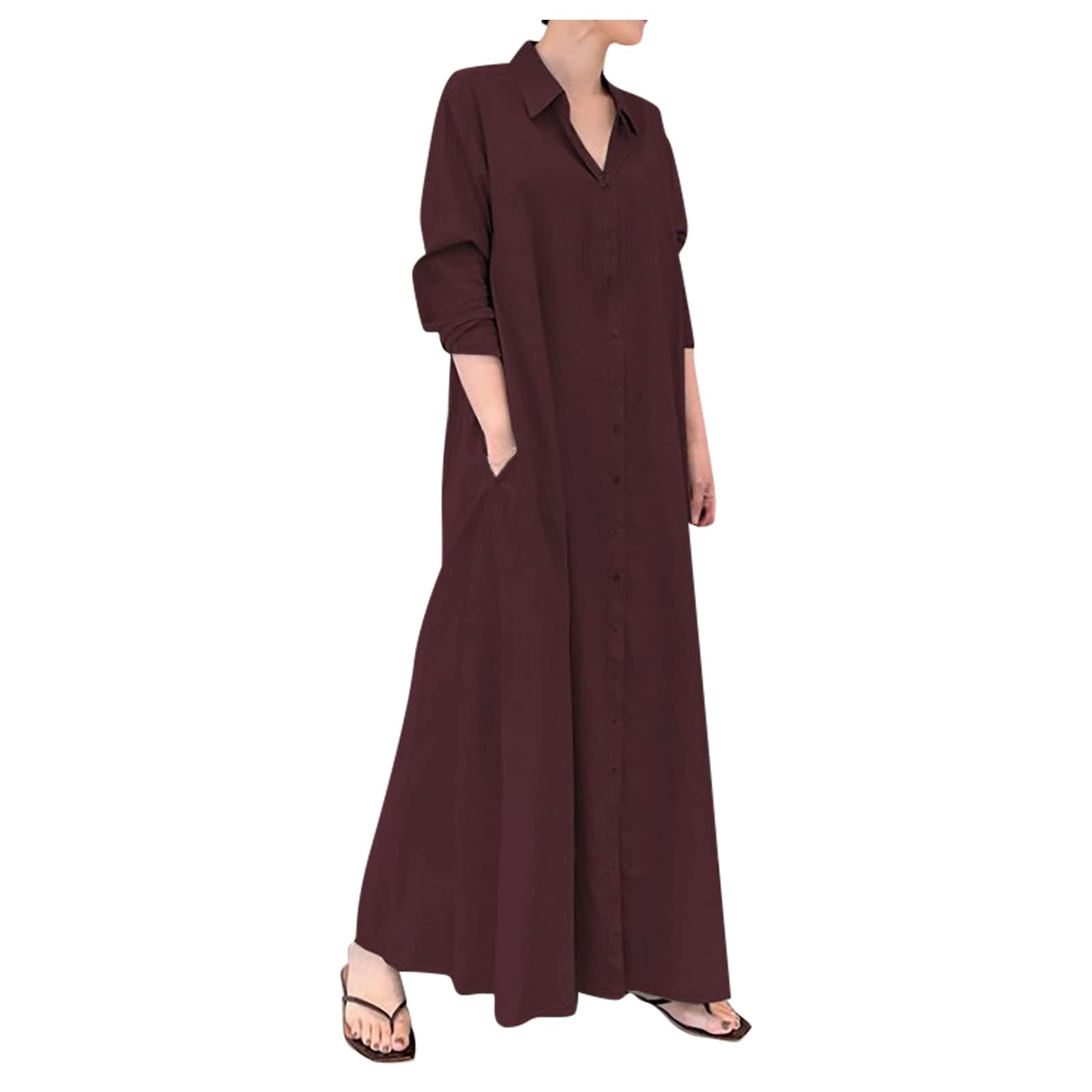 Women's Casual Cotton Linen Long Shirt Dress - Solid Color Loose Fit Fall Tunic for Everyday Wear | Perfect for Office, Weekend Outings & Autumn Layering