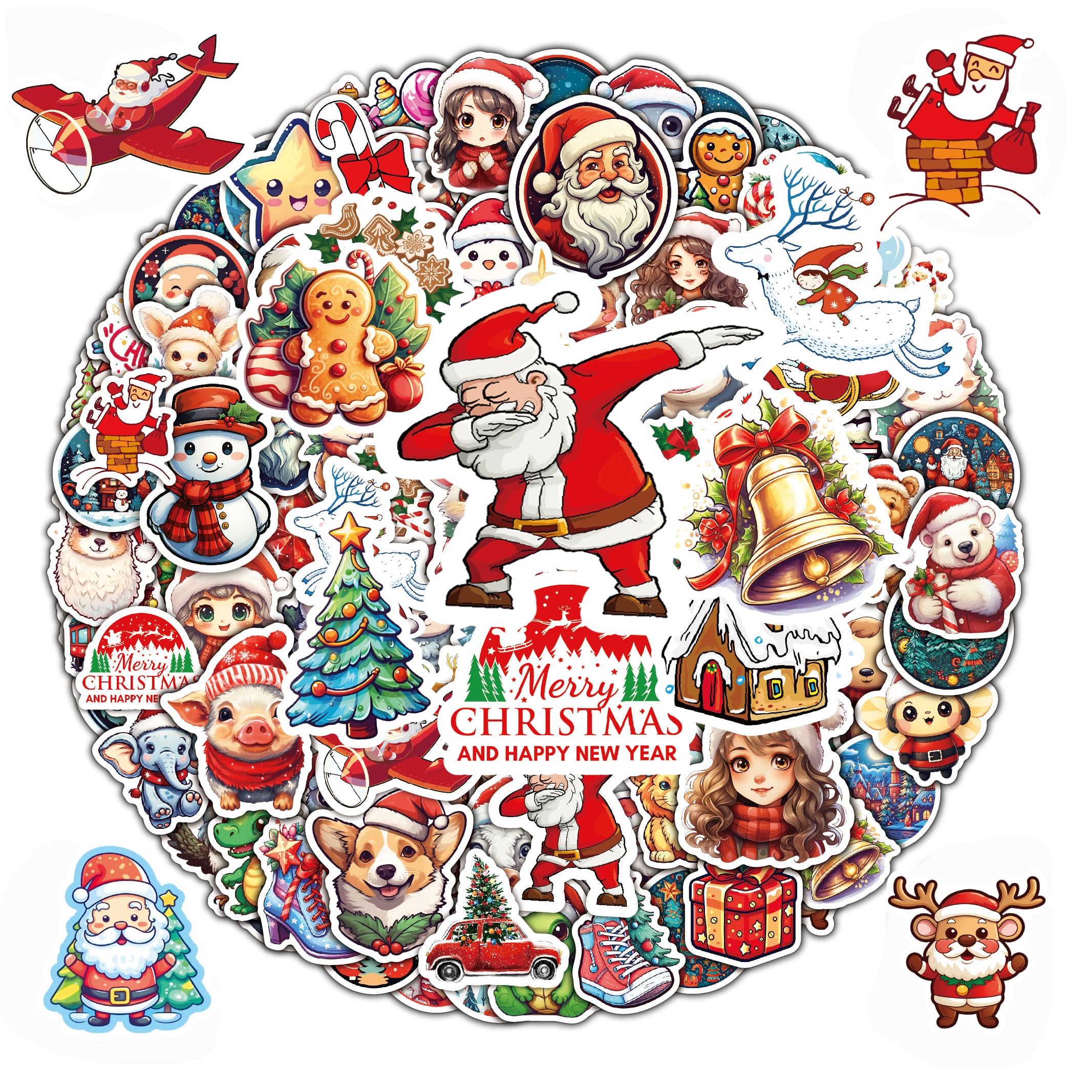 100 Pcs Christmas Stickers - Merry Christmas Vinyl Stickers for Kids, Funny Holiday Decals for Water Bottles & Gifts - 2024 Festive Party Supplies (Perfect for DIY Crafts, Scrapbooking & Holiday Decorations)