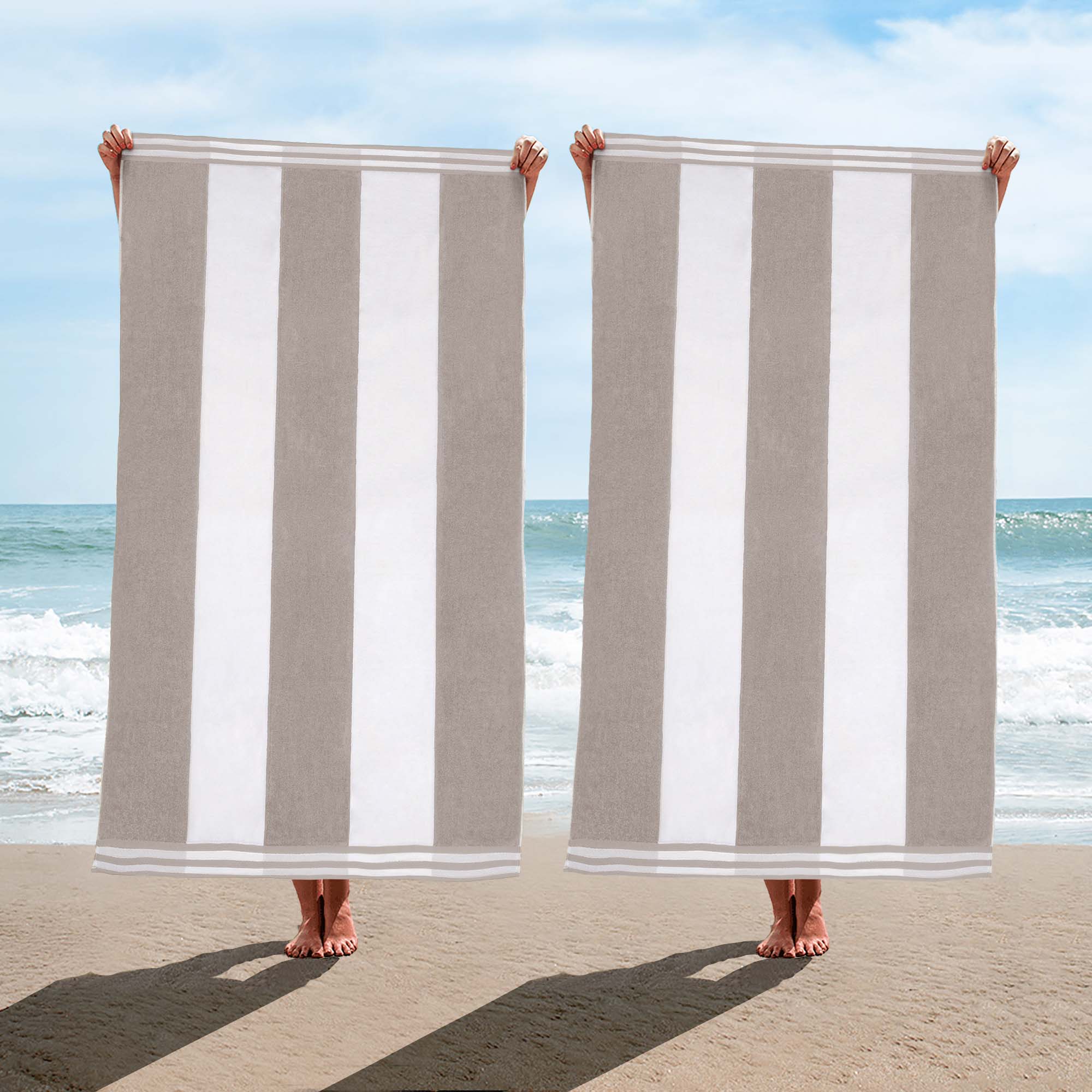 Premium Cabana Stripe Oversized Cotton Beach Towel Set of 2, 4, or 6 - Soft, Absorbent & Quick-Drying for Pool, Beach, Vacation & Spa Use