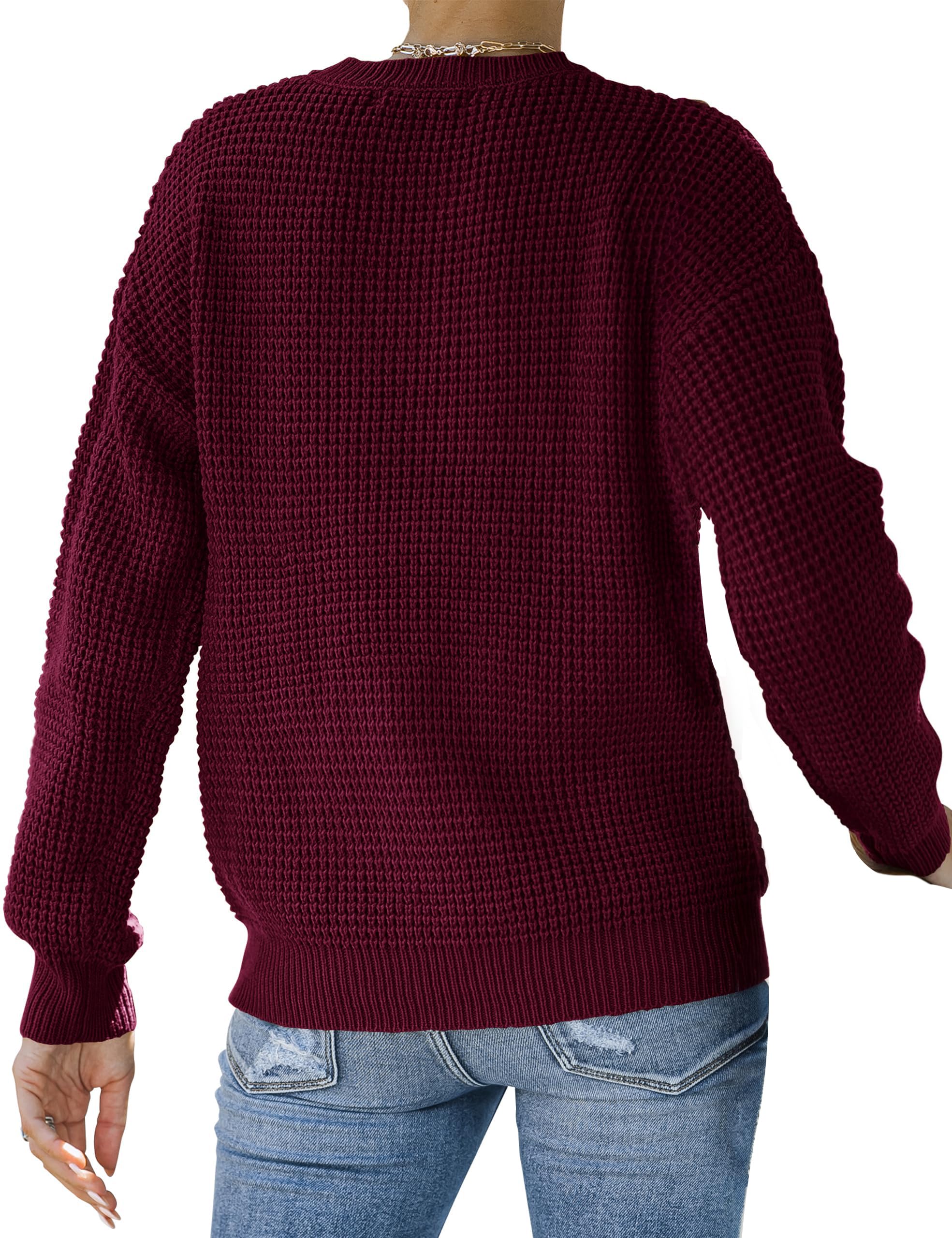 MEROKEETY Women's 2024 Long Sleeve Waffle Knit Sweater - Crew Neck Solid Color Pullover Jumper Tops for Fall & Winter | Casual Office Wear & Cozy Home Outfits